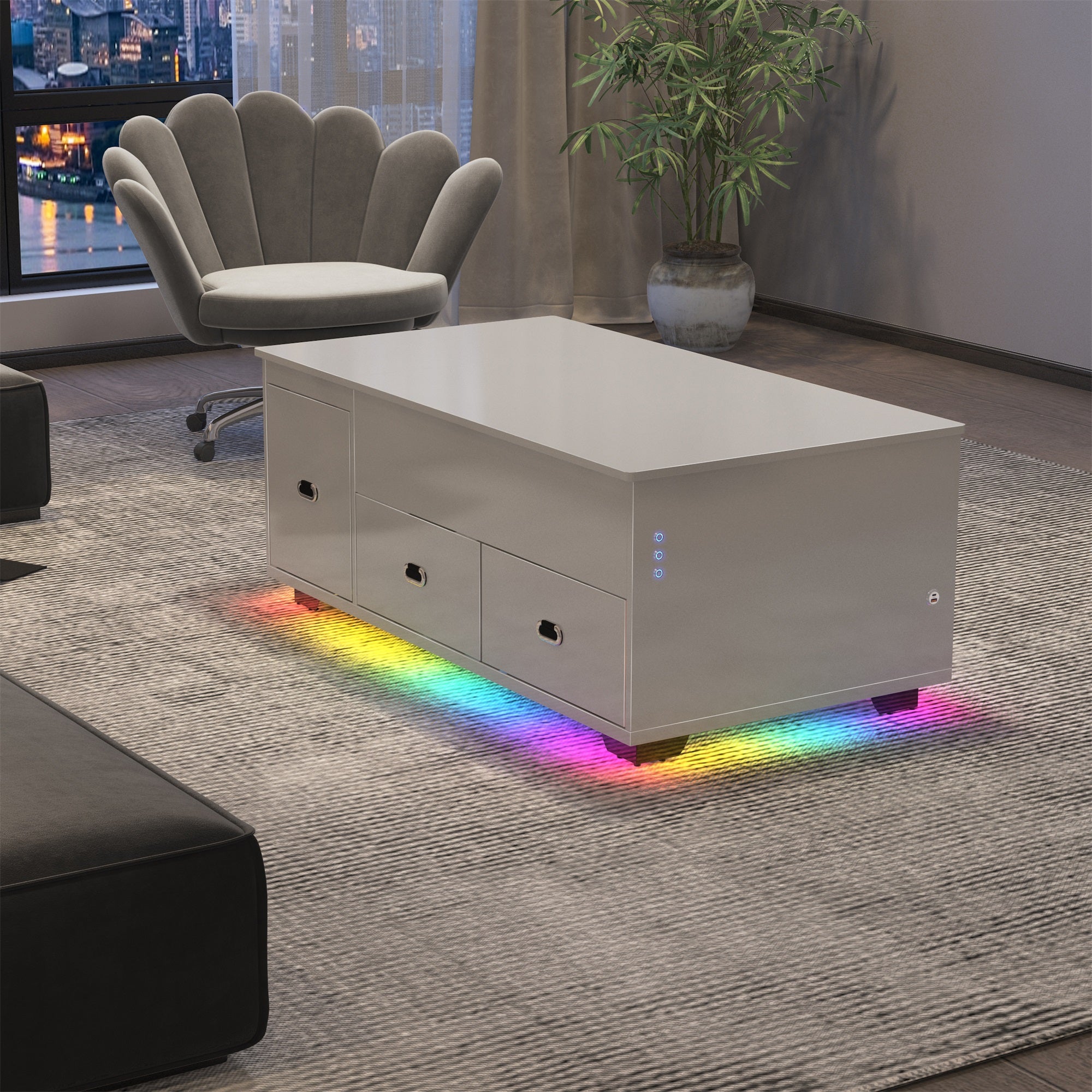 VANITII Lift Table With Spacious Storage Space and Mini Fridge