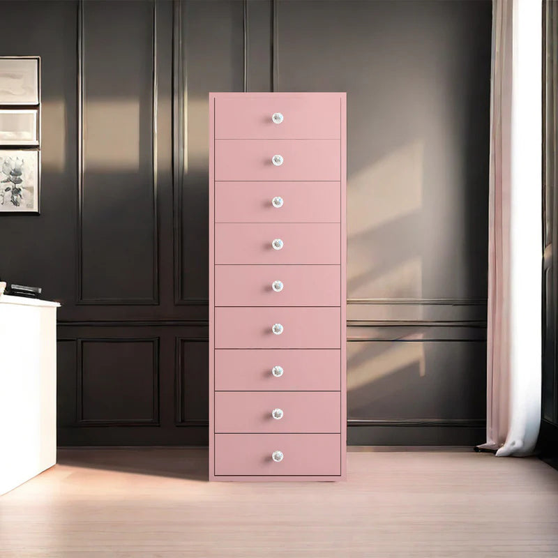 VANITII 9-Drawer Makeup Vanity Storage Unit-Pink