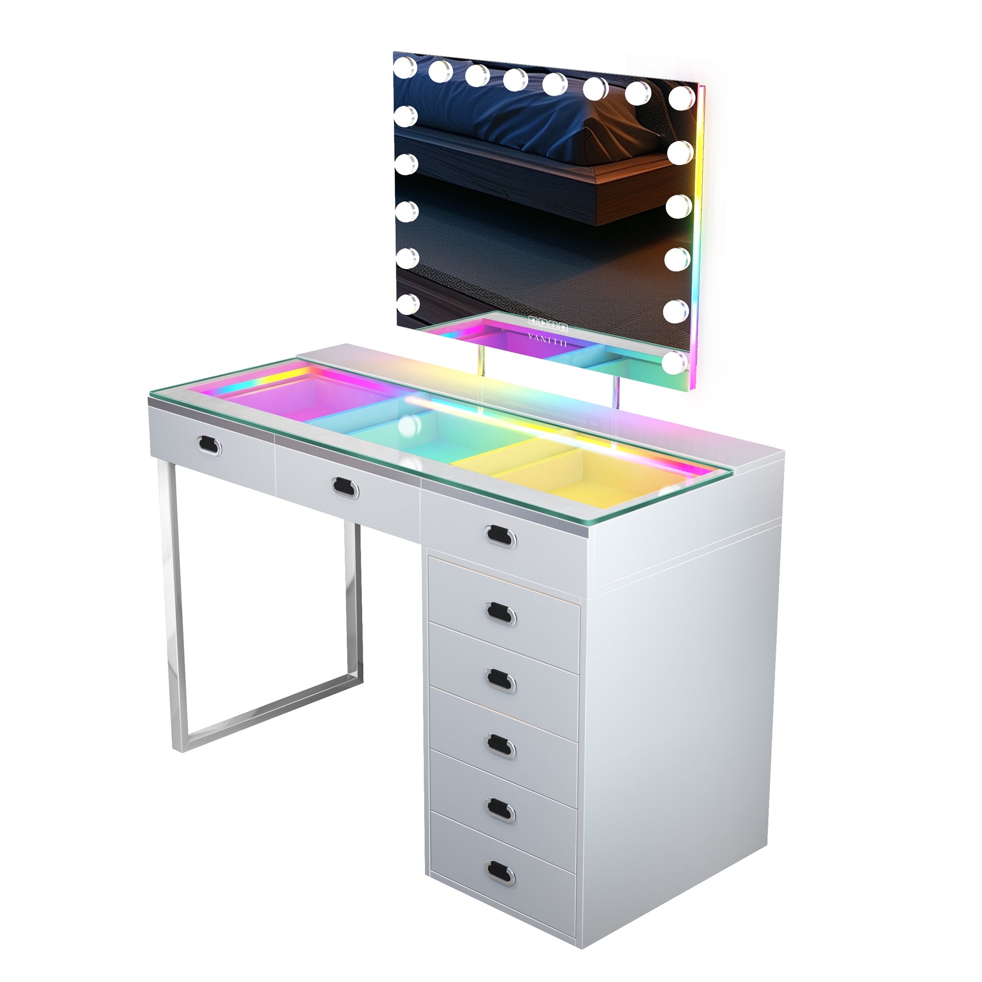 New Release ! VANITII Chelsea Vanity Set with Hollywood Music Mirror