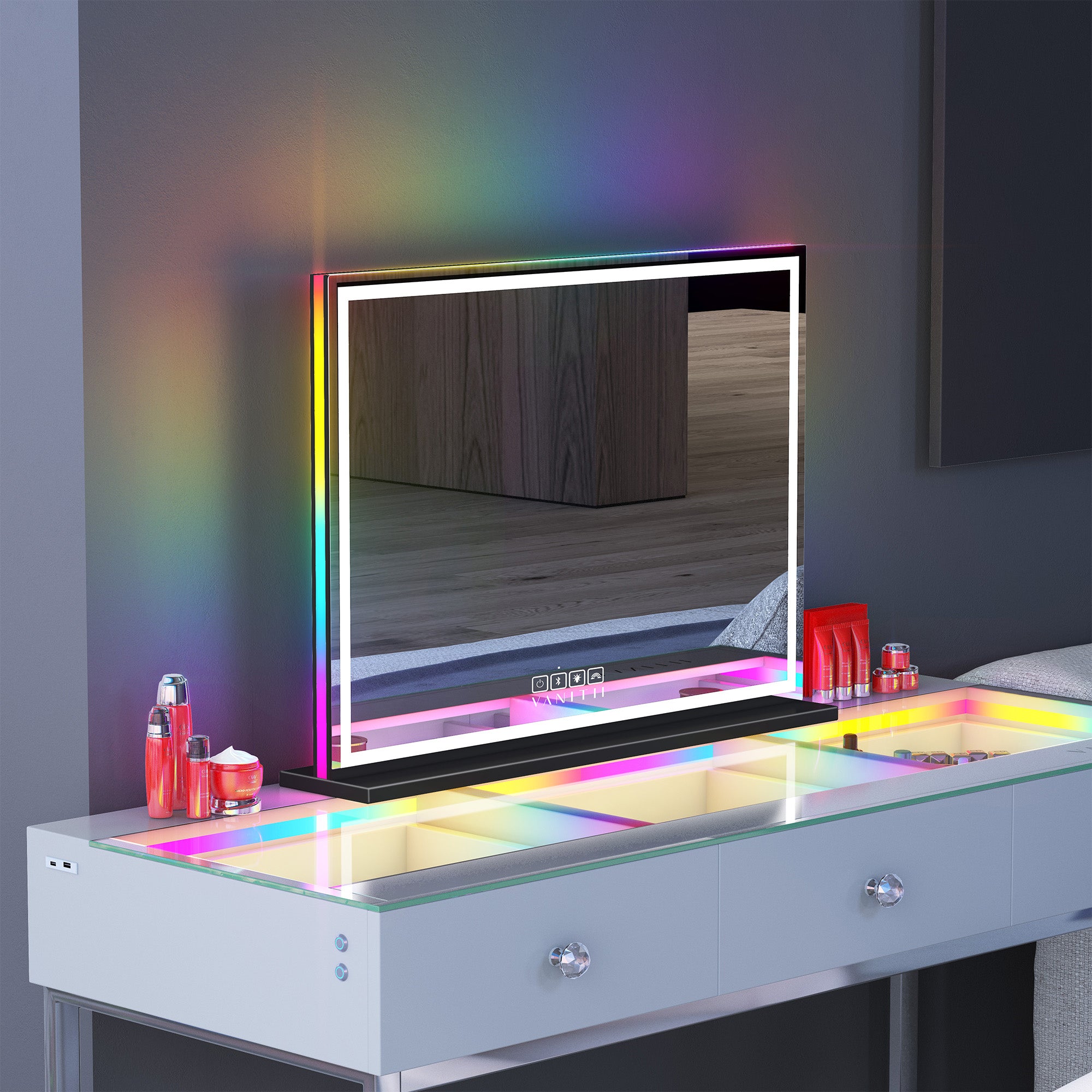 VANITII Luxury Hollywood Glow Vanity Mirror with RGB & Bluetooth Speaker