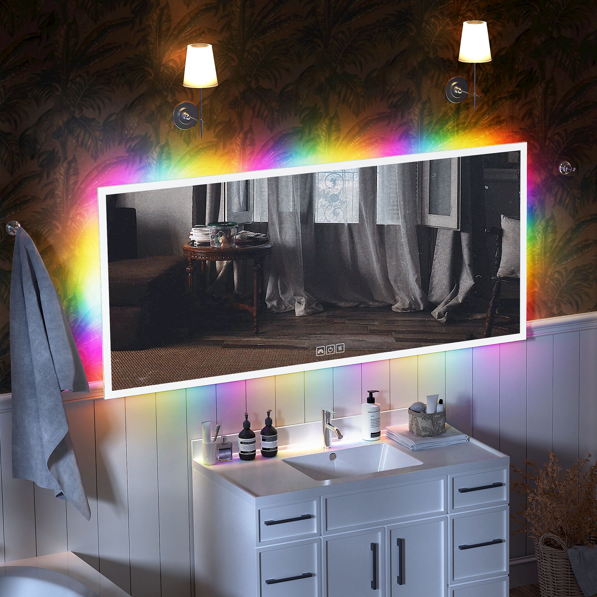 Waterproof RGB Bathroom Mirror with Led Light Strip