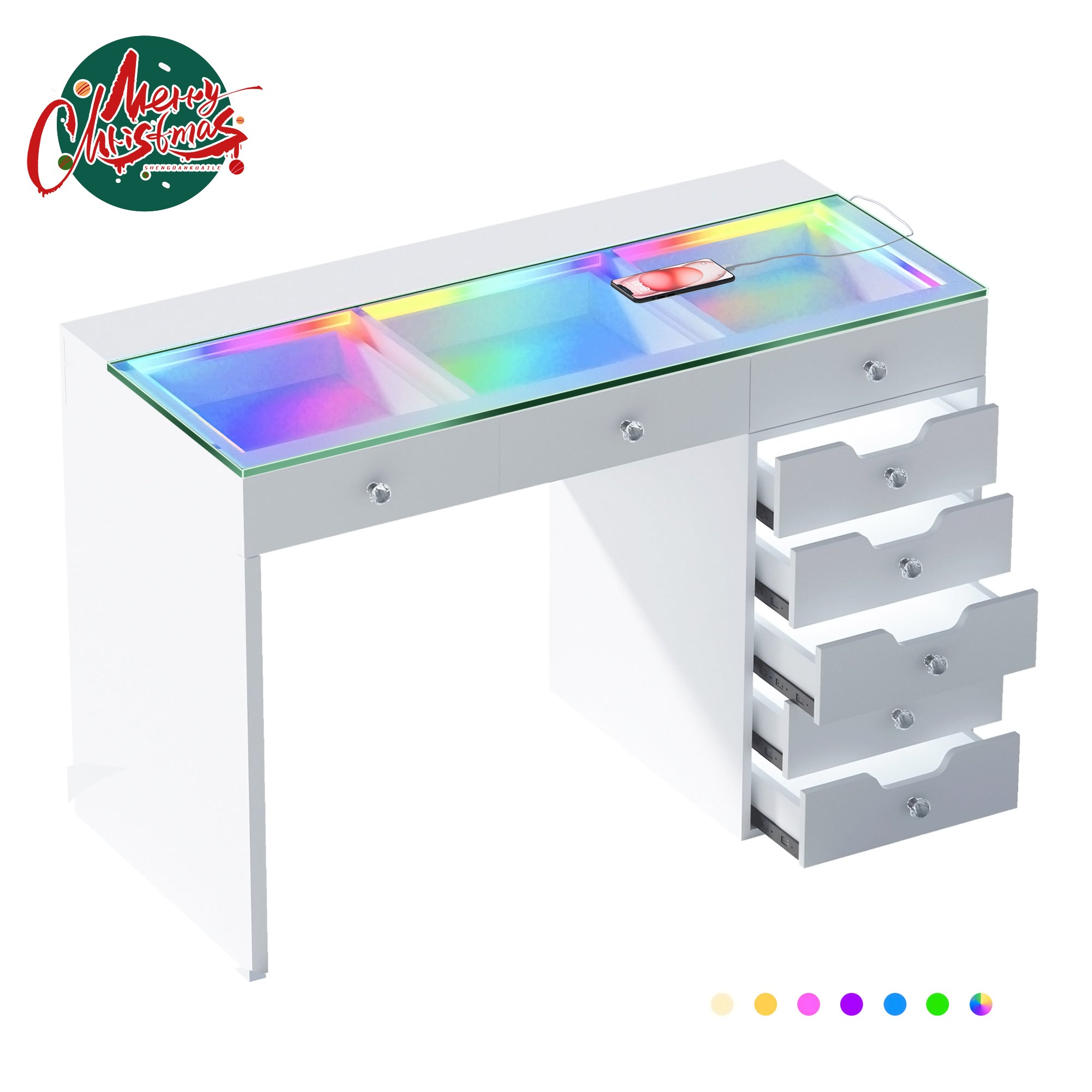 VANITII Diana RGB Vanity Desk with Light - 8 Storage Drawers