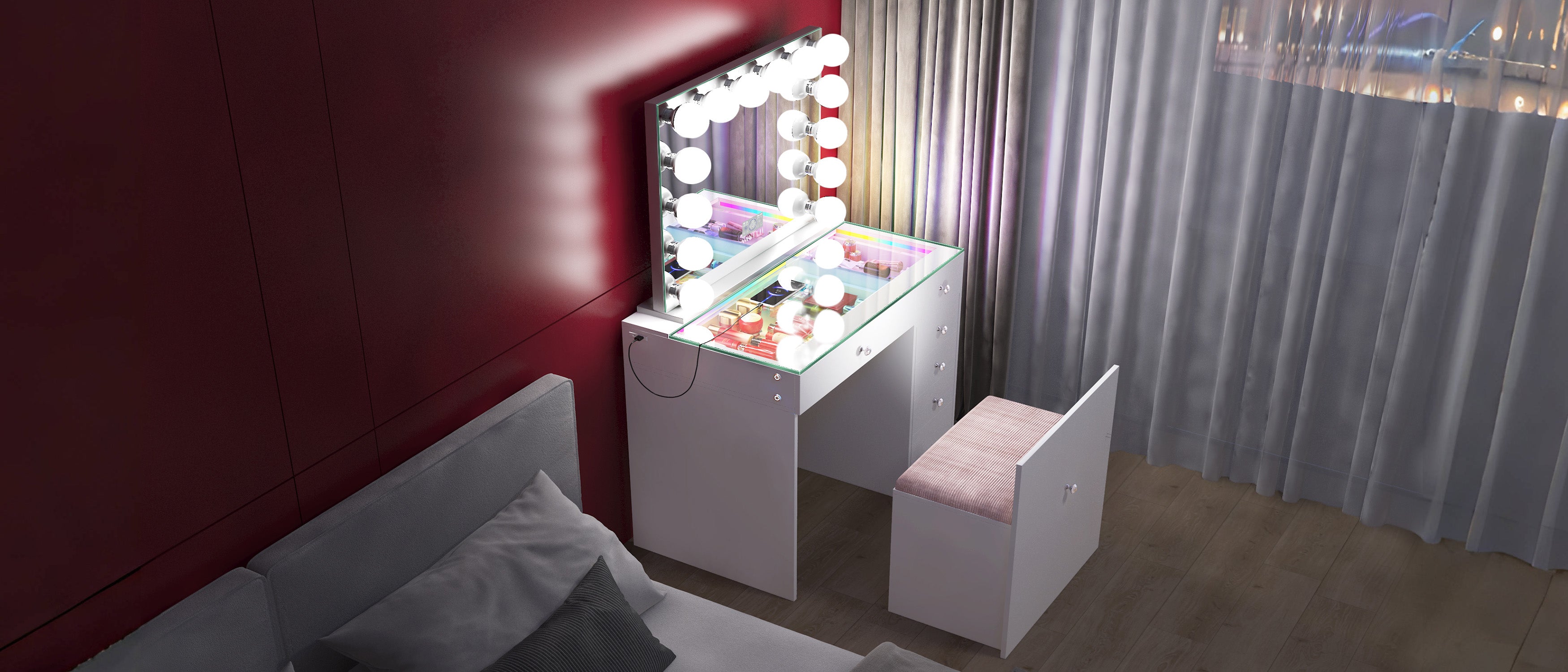 New Release! VANITII Mini Diana Vanity Desk and Marilyn Mirror with Soft Hidden Stool - Vanities & Desks by VANITII in Santa Maria, CA