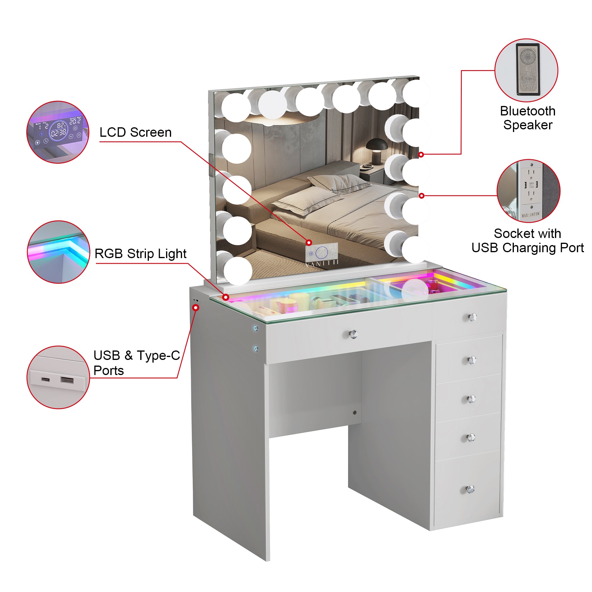 VANITII Mini Diana Vanity Set -6 Storage Drawers with Mirror