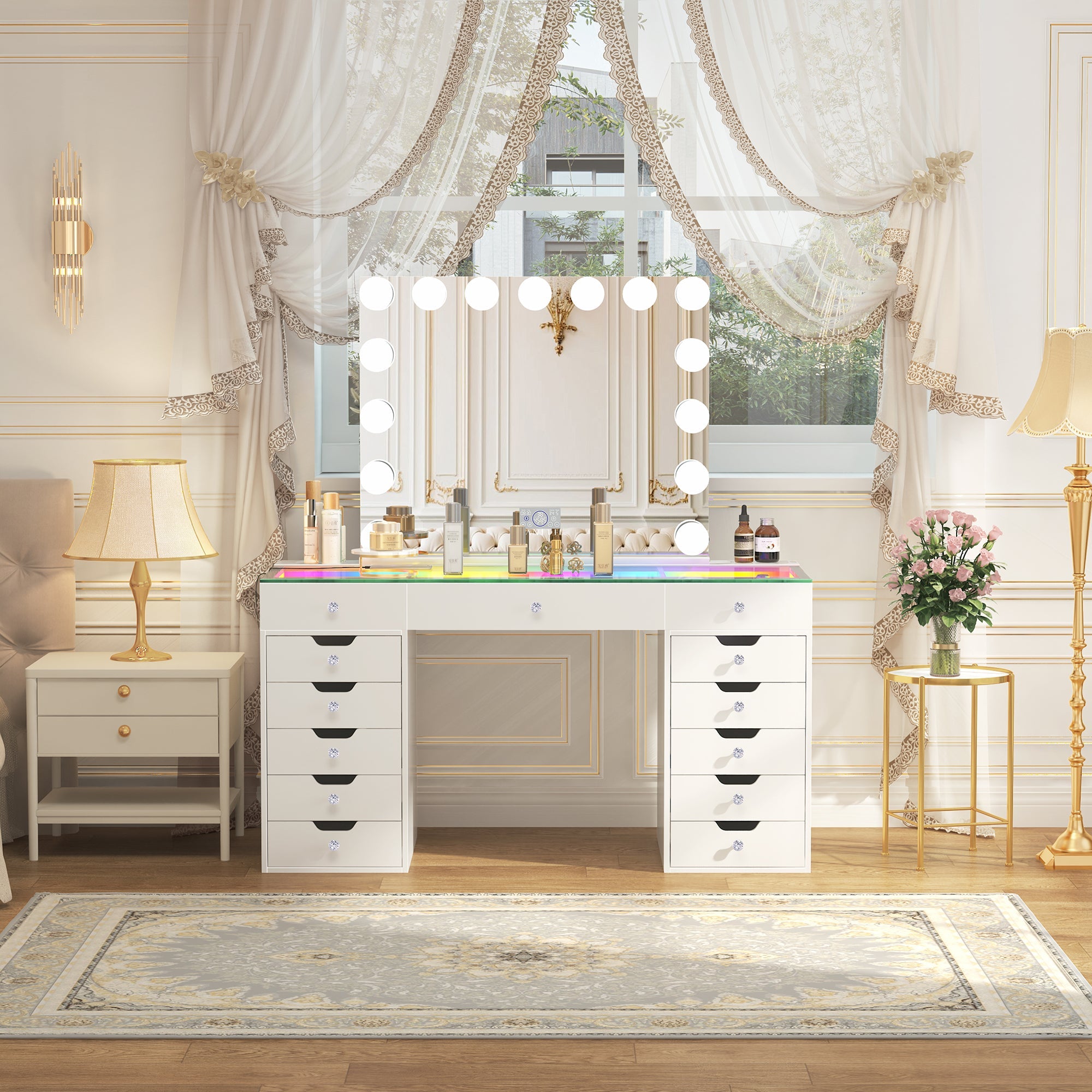Eva-RGB Vanity Desk Set with Mirror