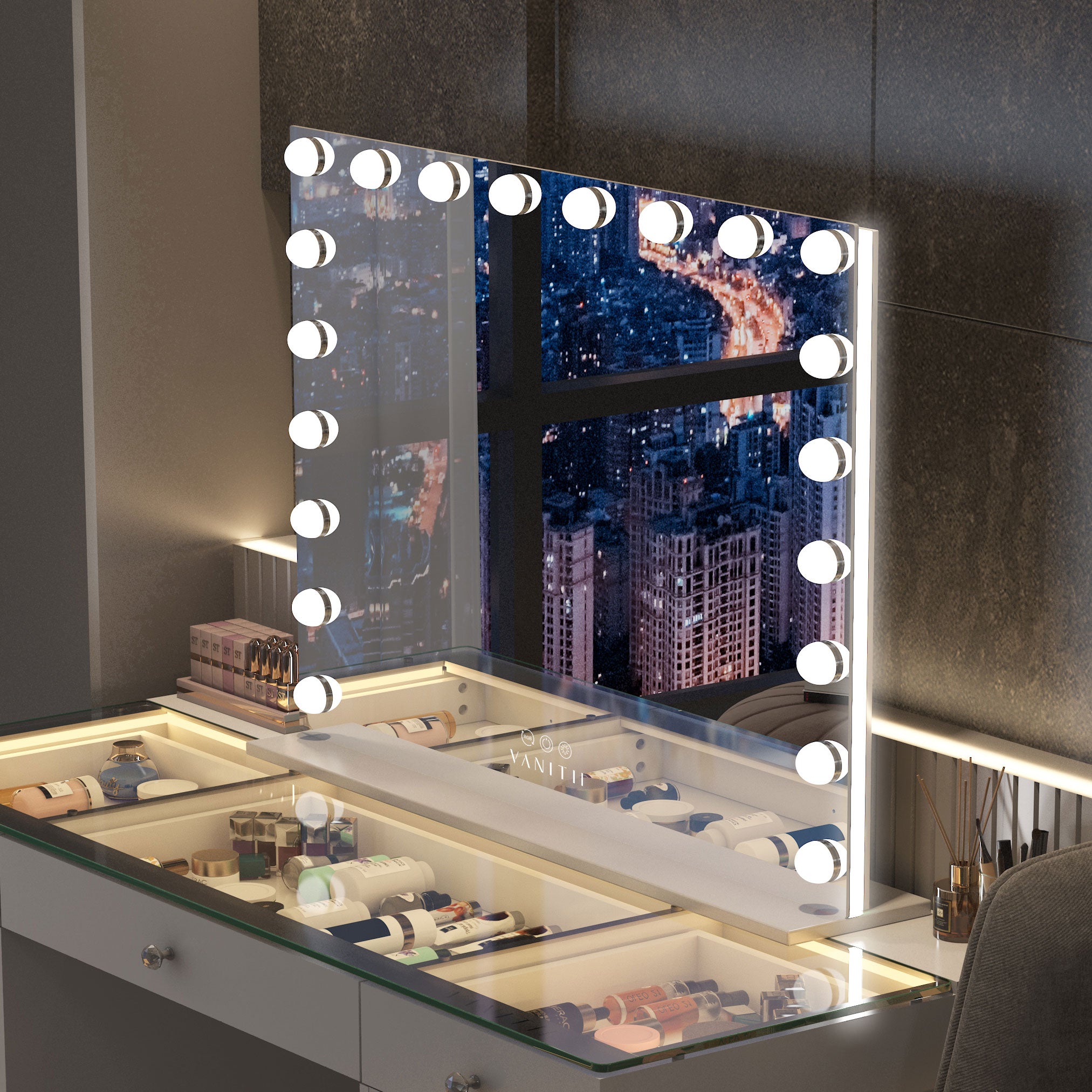 VANITII Mary Hollywood Glow Vanity Mirror with RGB - 20 Dimmable LED Bulbs