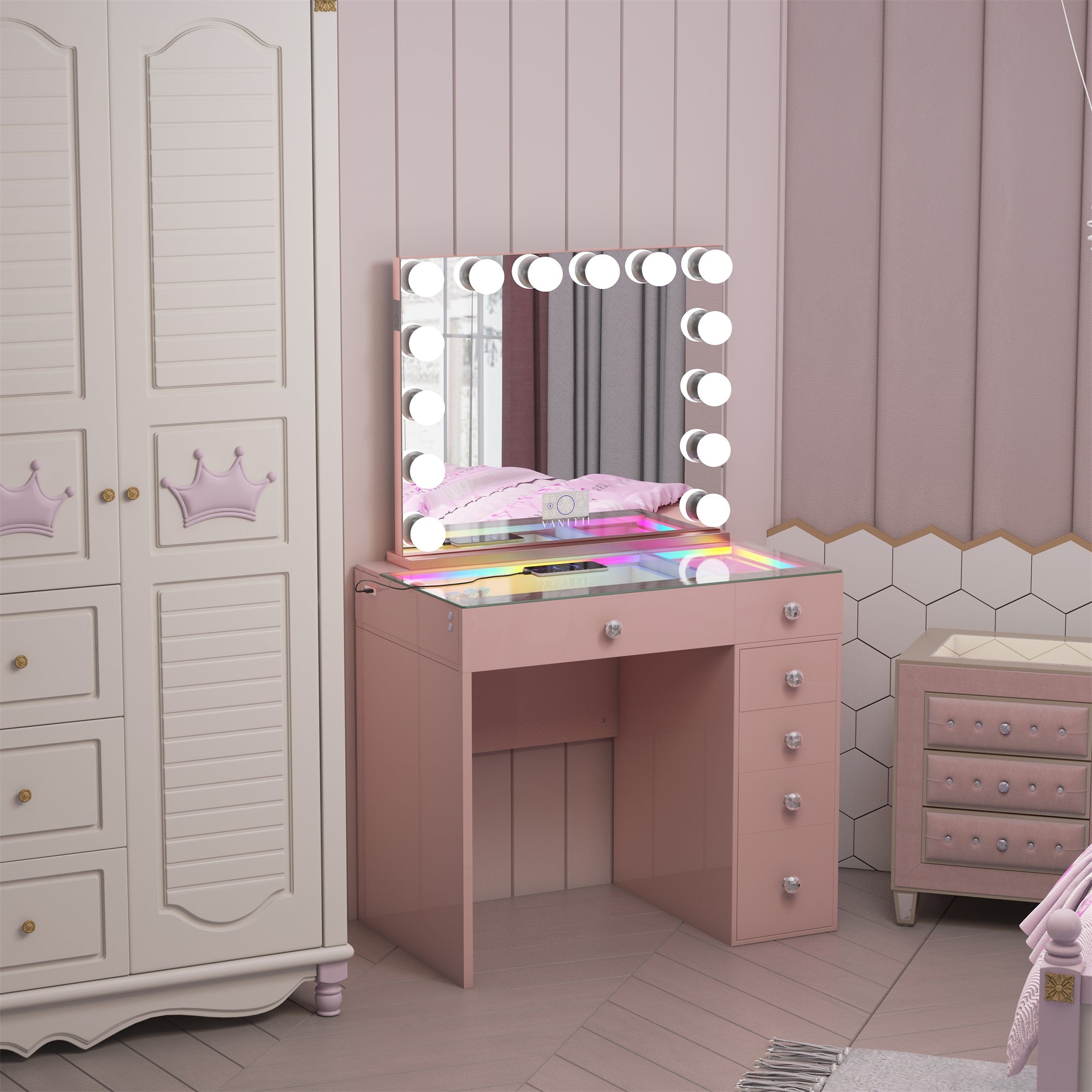 VANITII Mini Diana Vanity Set -6 Storage Drawers with Mirror