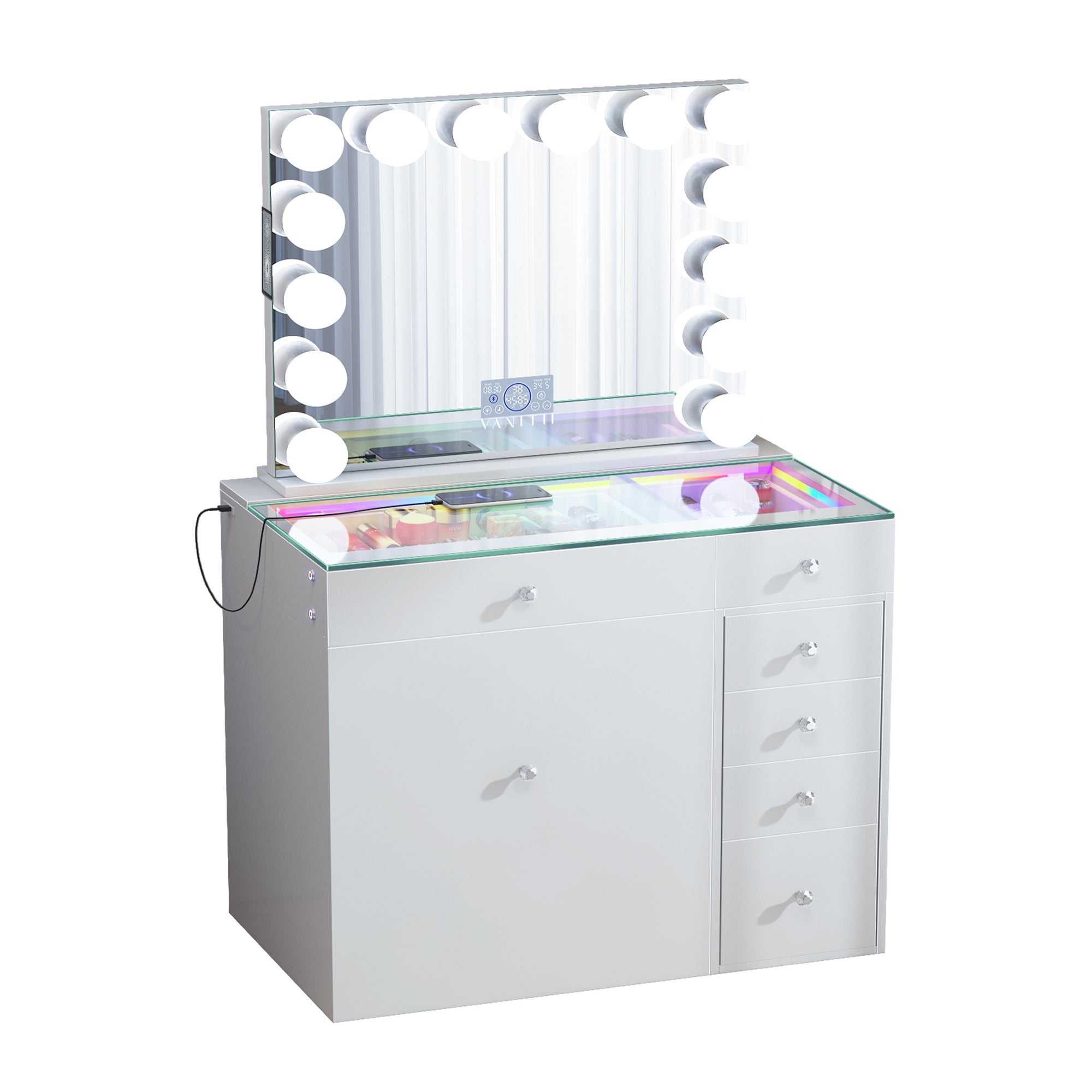New Release ! VANITII Mini Diana Vanity Desk and Marilyn Mirror with Soft Hidden Stool
