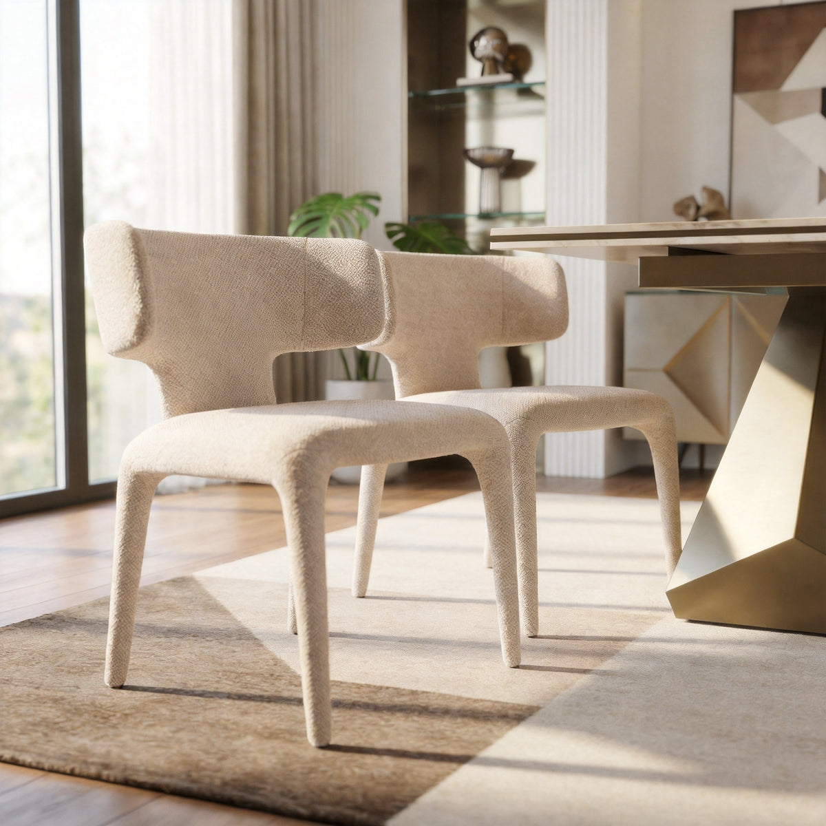 Contemporary Dining Chair - Fabric-Wrapped Legs & Curved Back Design，2PCS/CTN