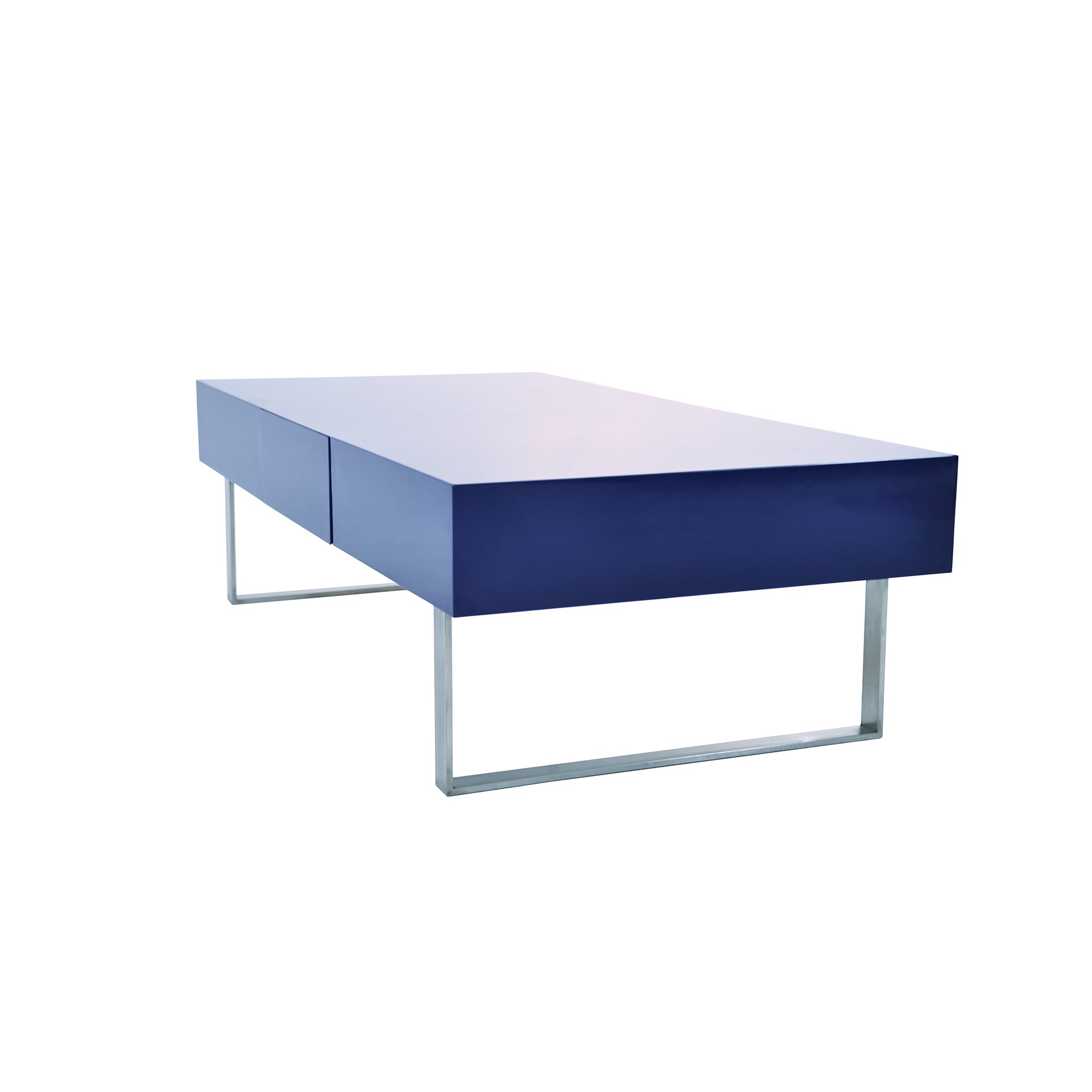 Modern High-Gloss Coffee Table with Metal Legs and Symmetrical Drawers