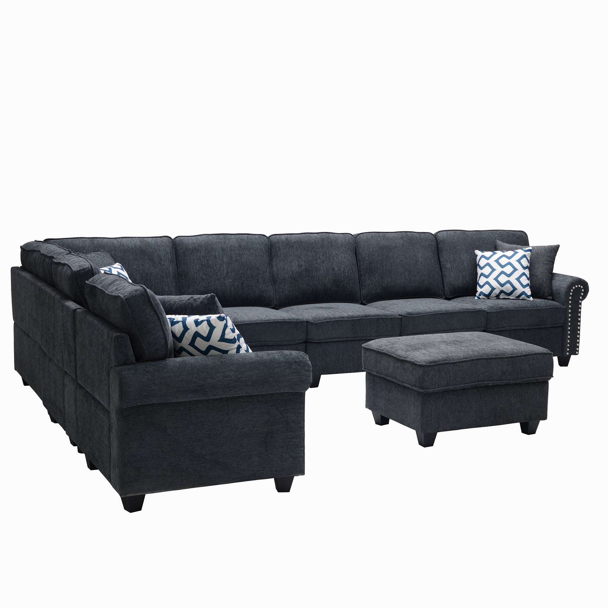 L-Shape Sectional With Cupholder Console And Ottoman