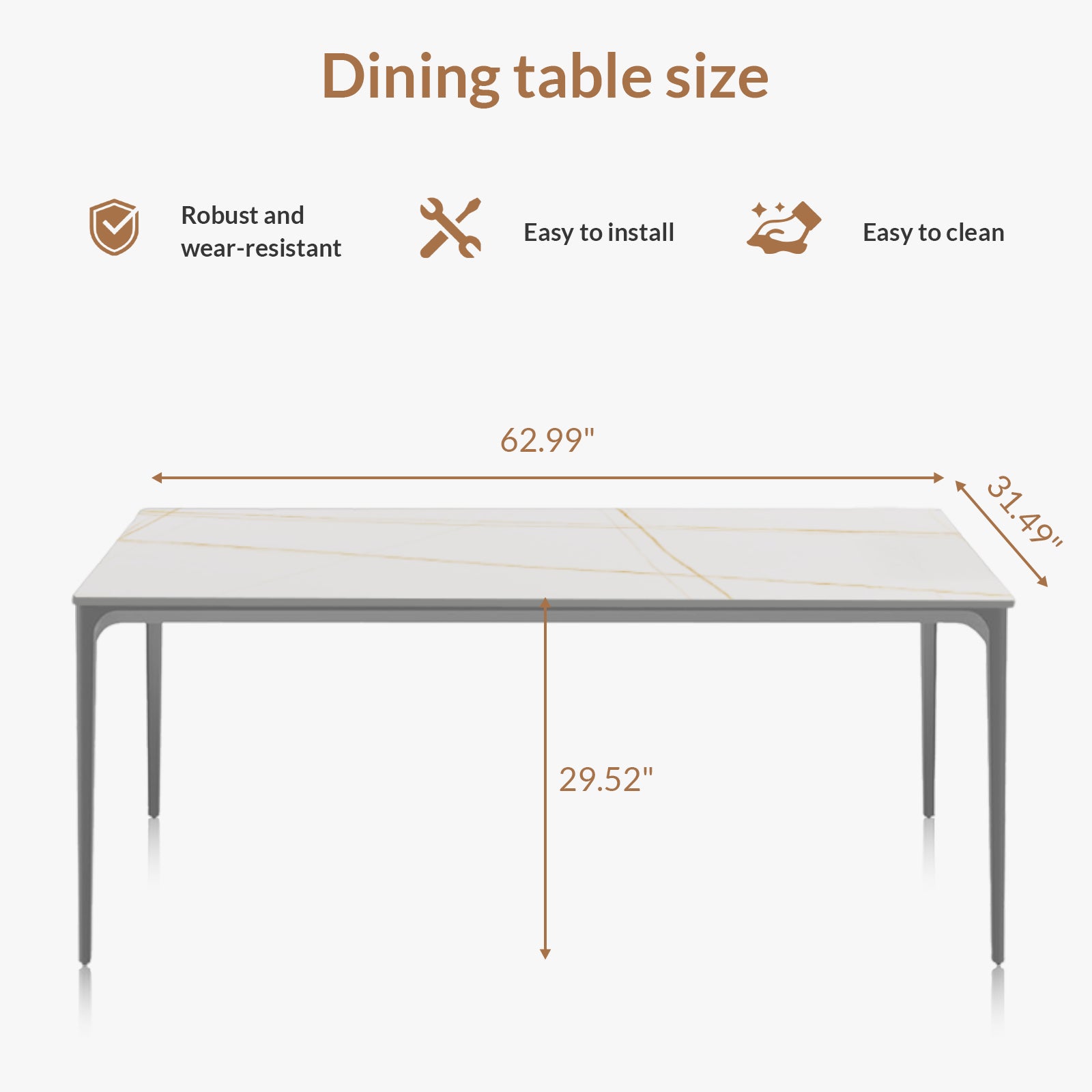 63 inch Marble Sintered Stone Dining Table-White