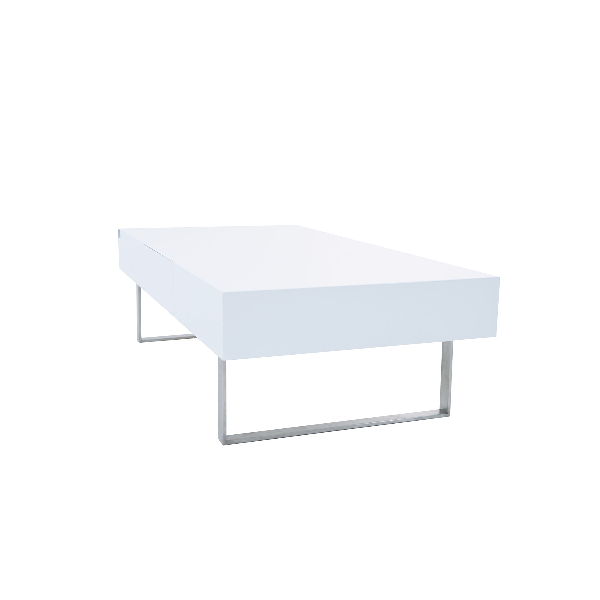 Modern High-Gloss Coffee Table with Metal Legs and Symmetrical Drawers