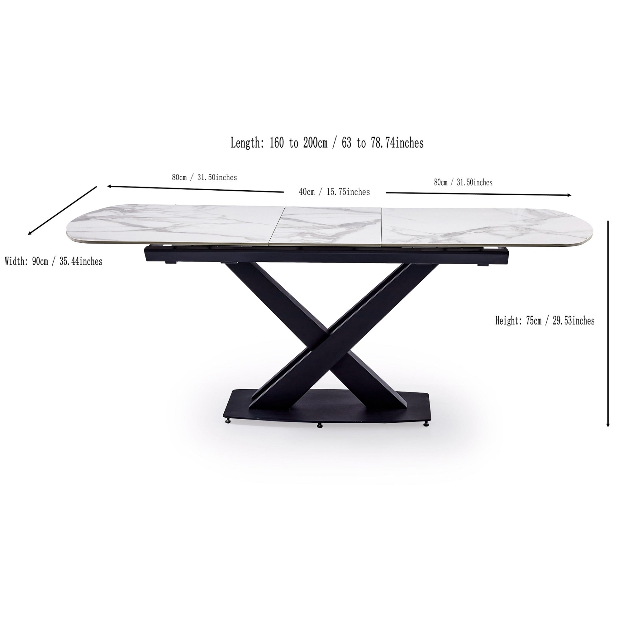 Black powder coated base Extension table