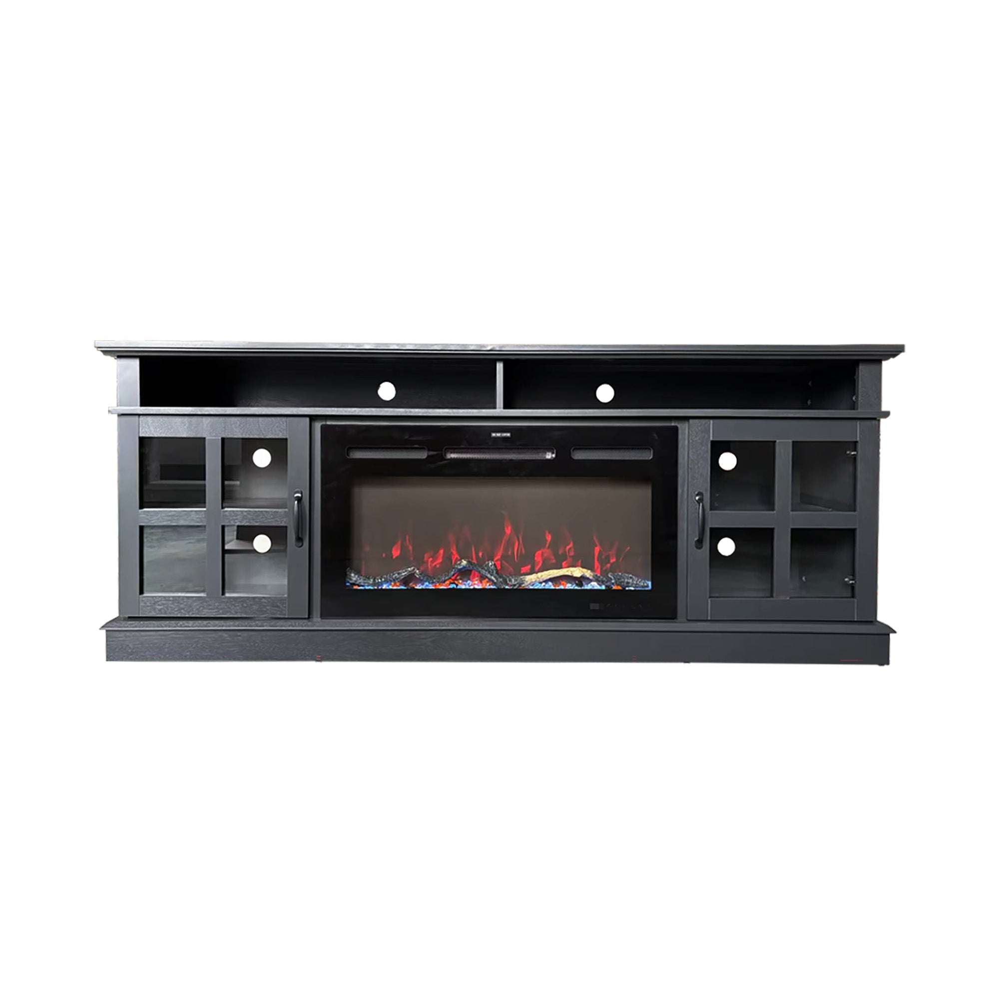 72"Charcoal Okoume Veneer Fireplace TV Stand