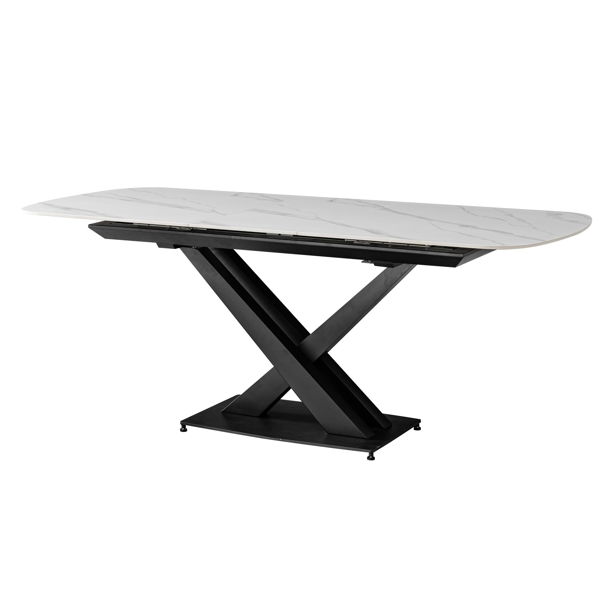Extendable dining table with sintered stone top