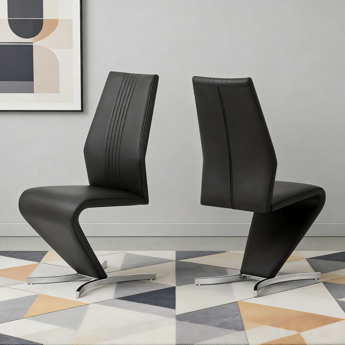 Black Faux Leather Dining Chairs-2PCS/CTN