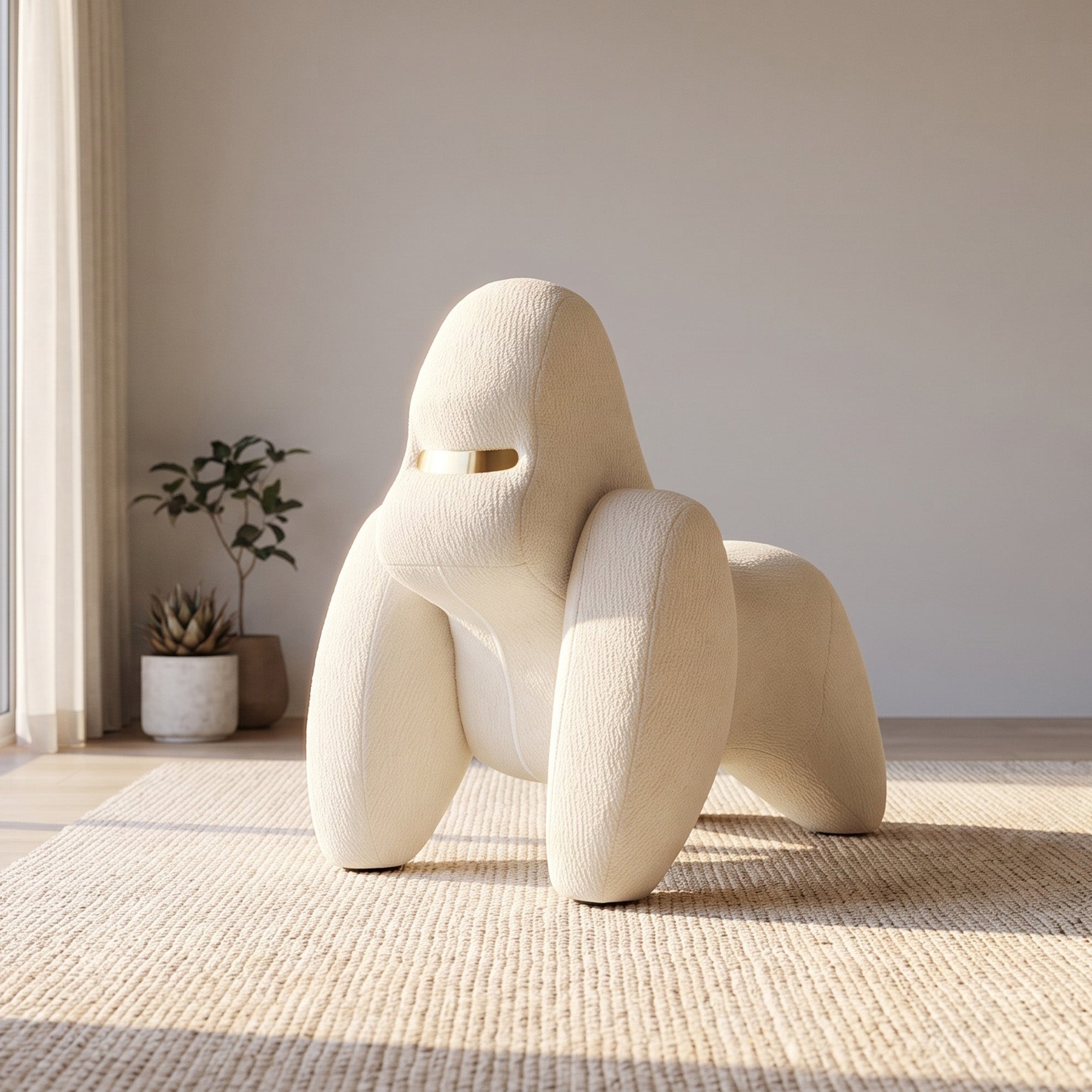 Unique sculptural shape for white gorilla chair in the living room