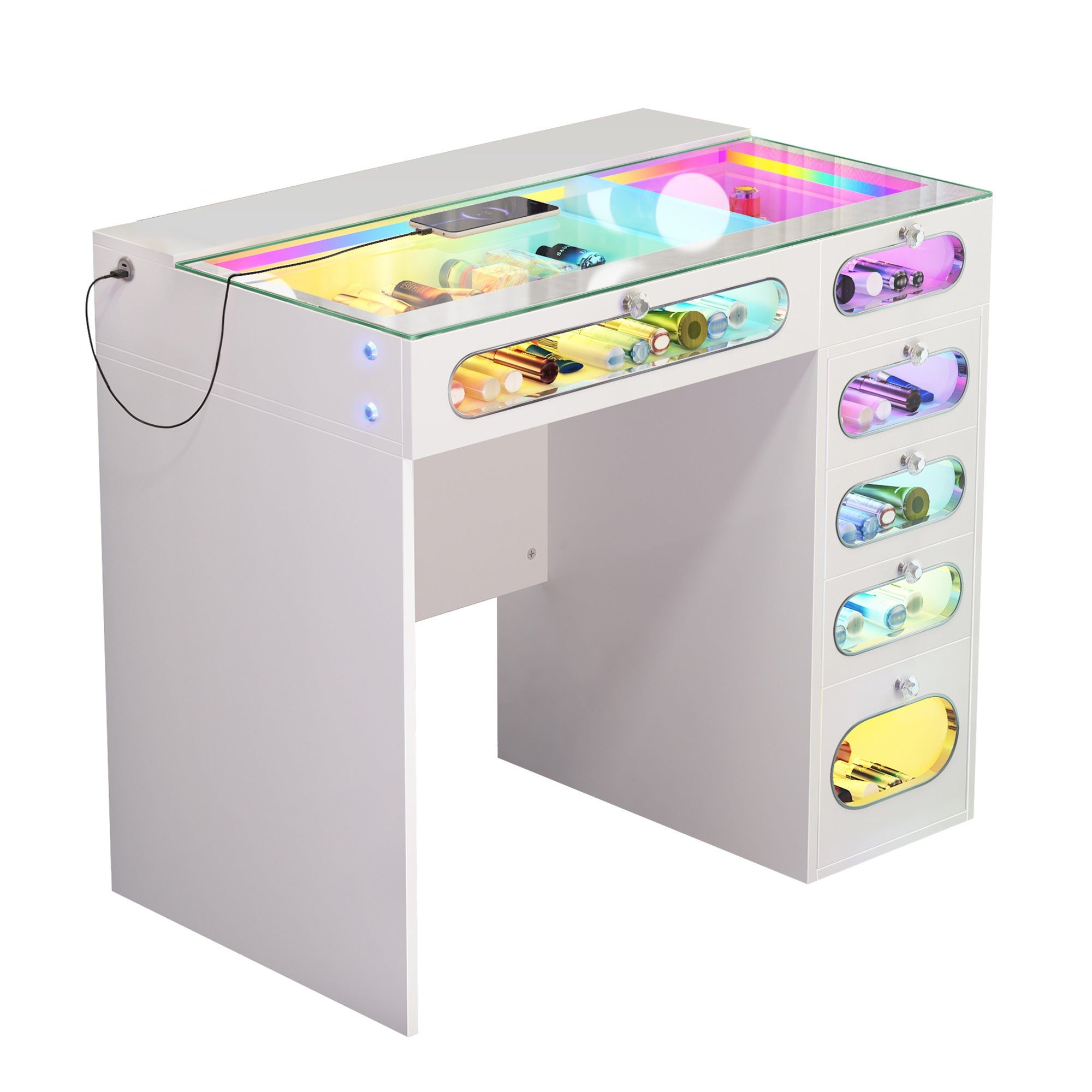 New Release ! VANITII 6 Glass Fronted Drawers Vanity Desk