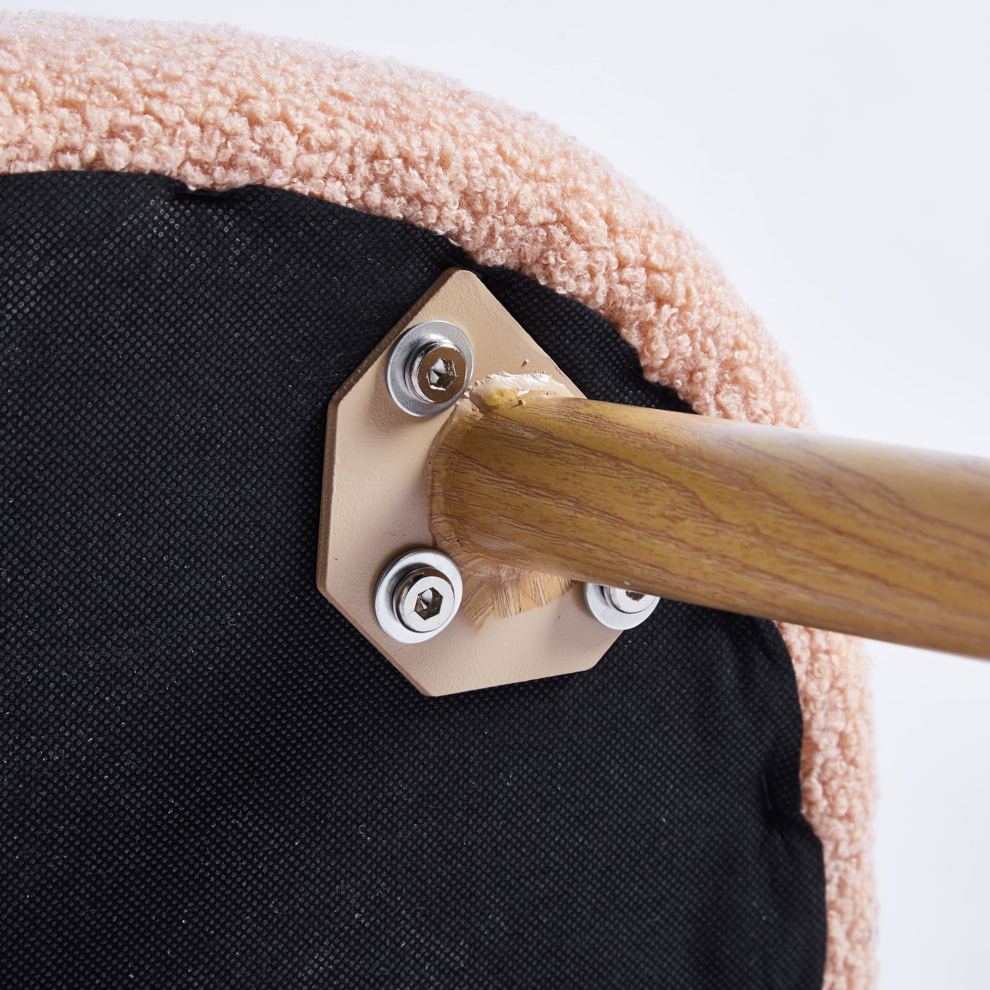 Modern Beige Dining Chairs - Iron Tube Wood-Color Leg s, Shorthair Cushions