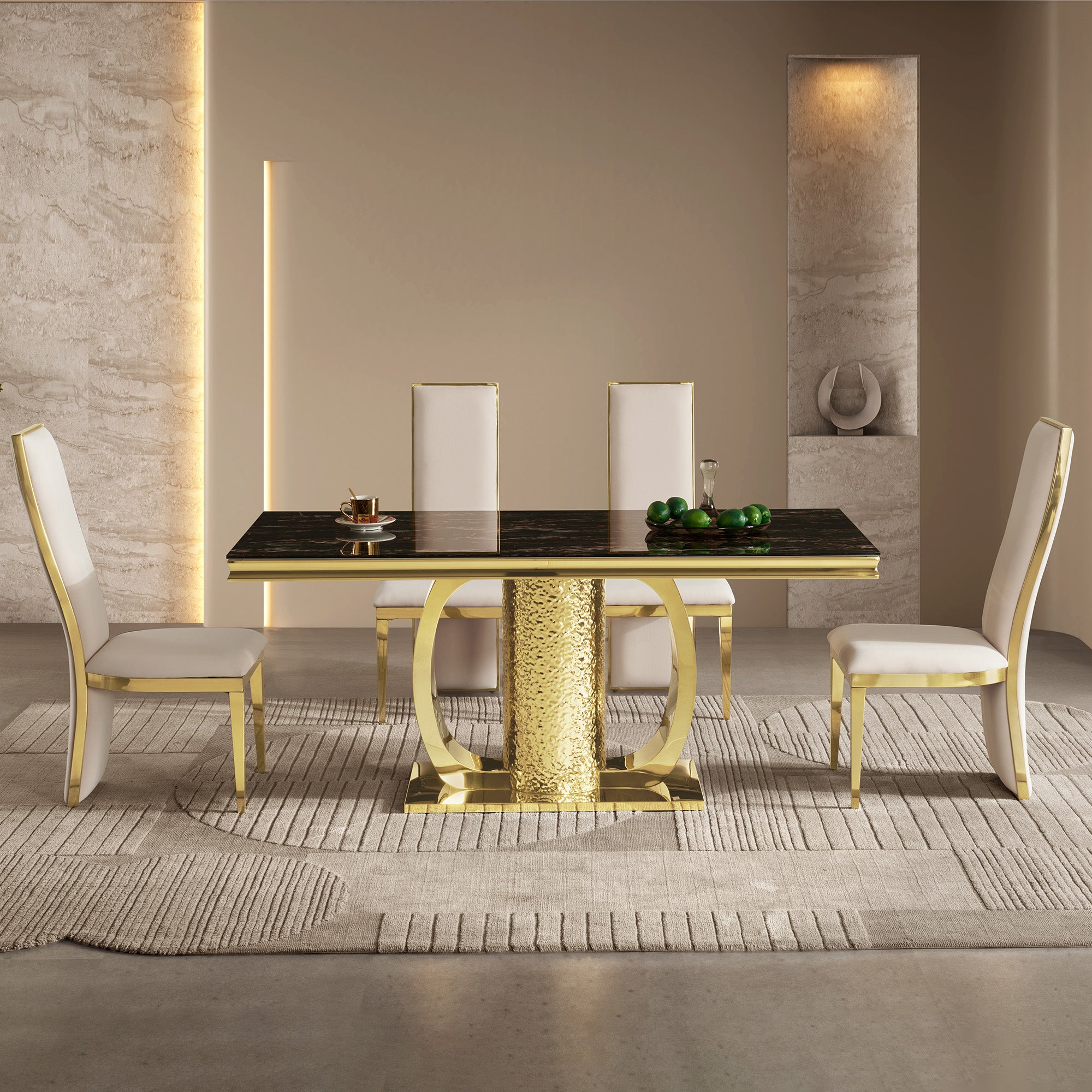 Fashion Stainless Steel & Tempered Glass Dining Table