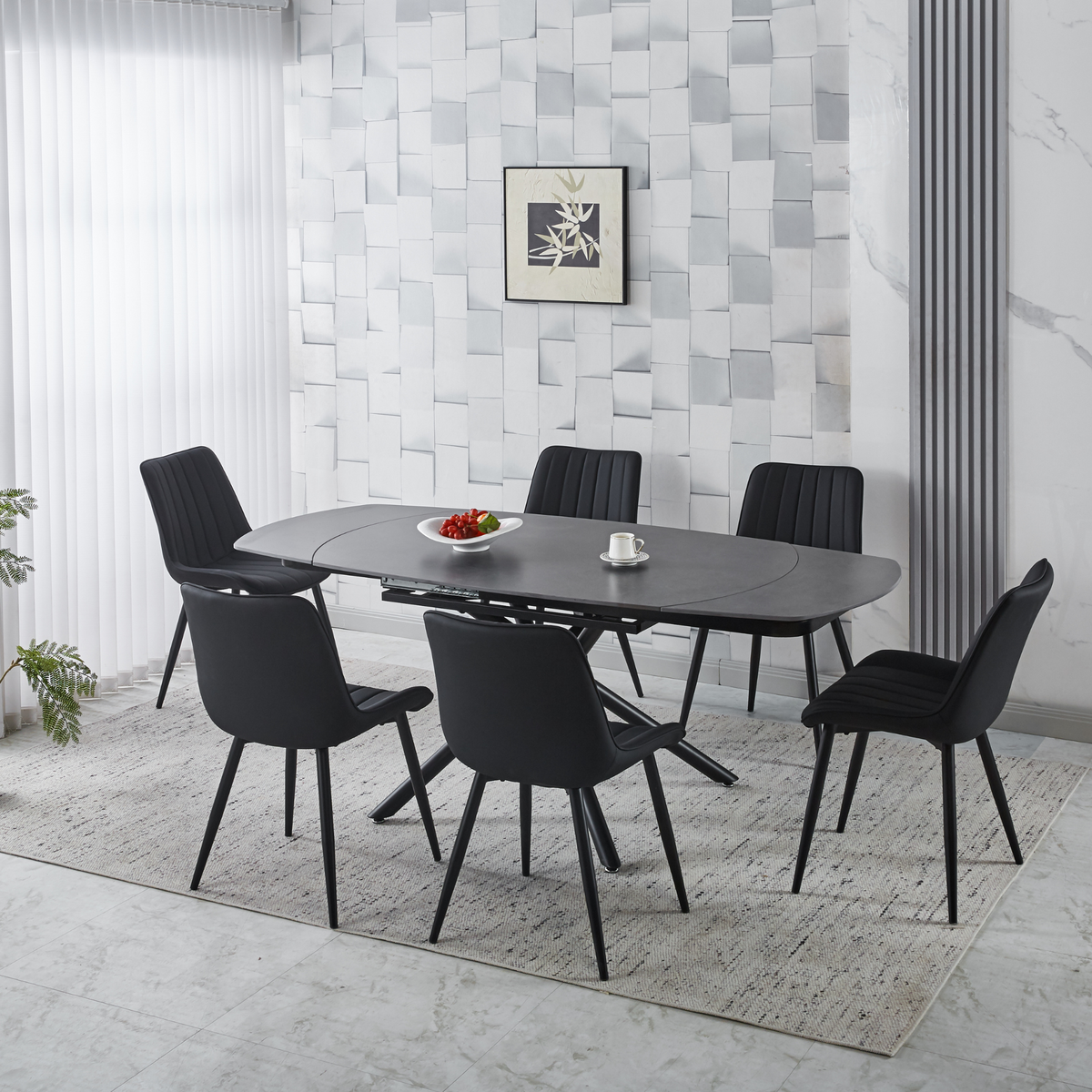 Extendable Ceramic Top Dining Table with Metal Legs (55.12 / 78.74 × 35.43 × 29.53)