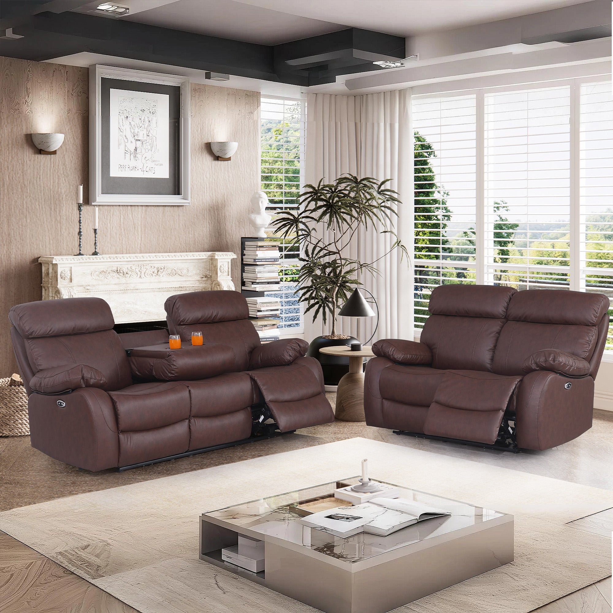 Power Recliner Sofa & Loveseat MR2041W Brown