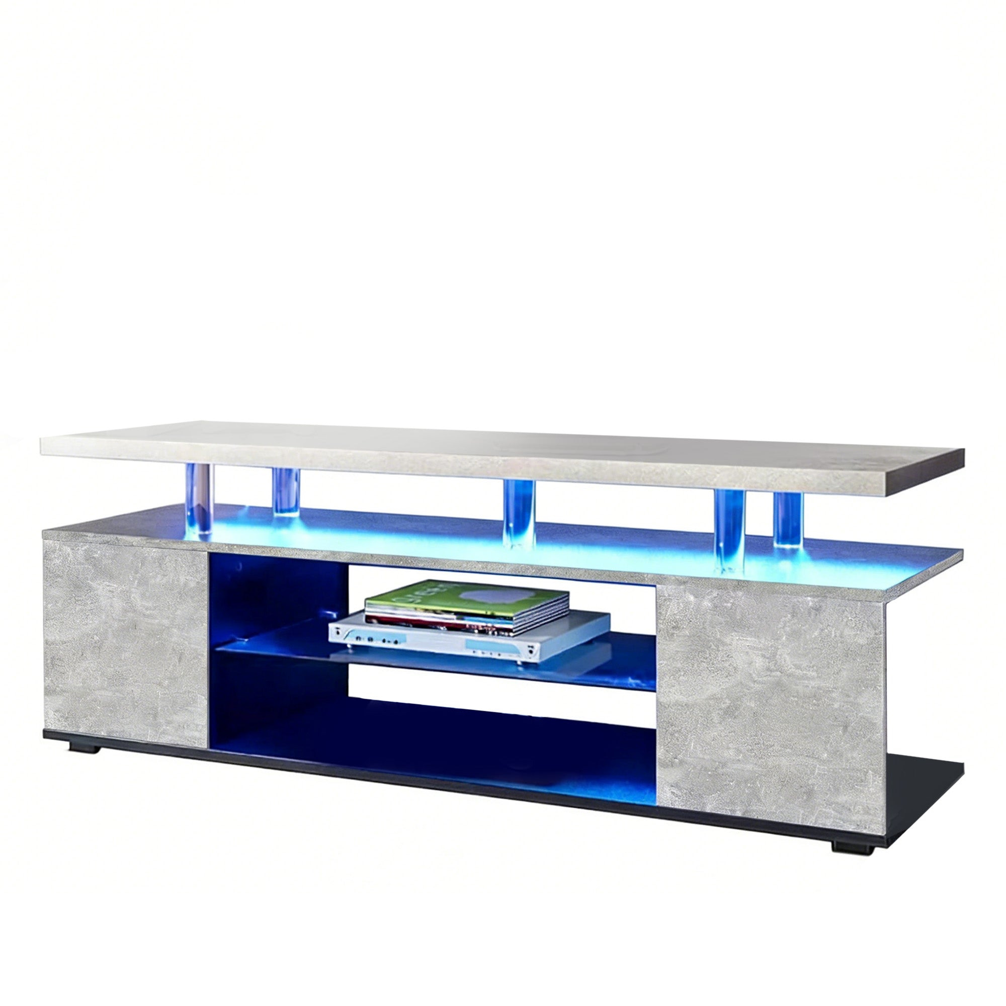 63" LED Media Storage Console Table TV Stand for Living Room