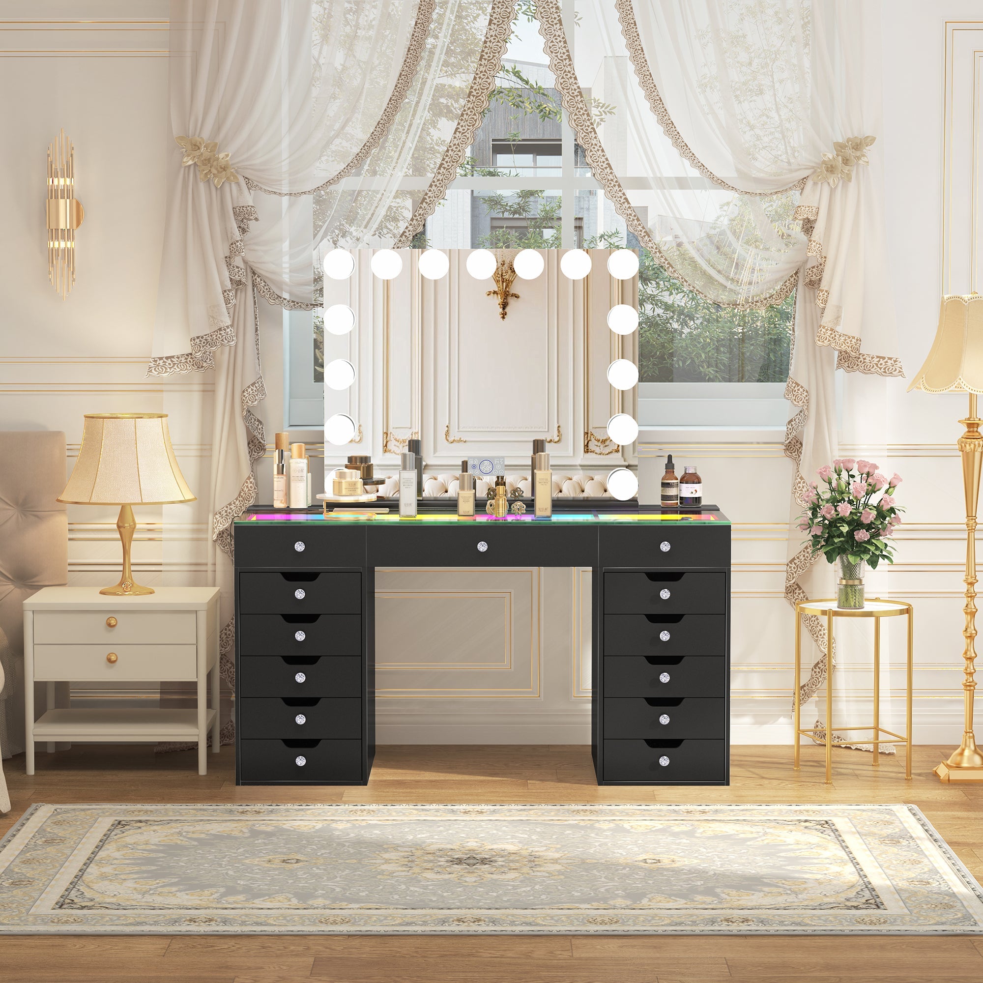 Eva-RGB Vanity Desk Set with Mirror