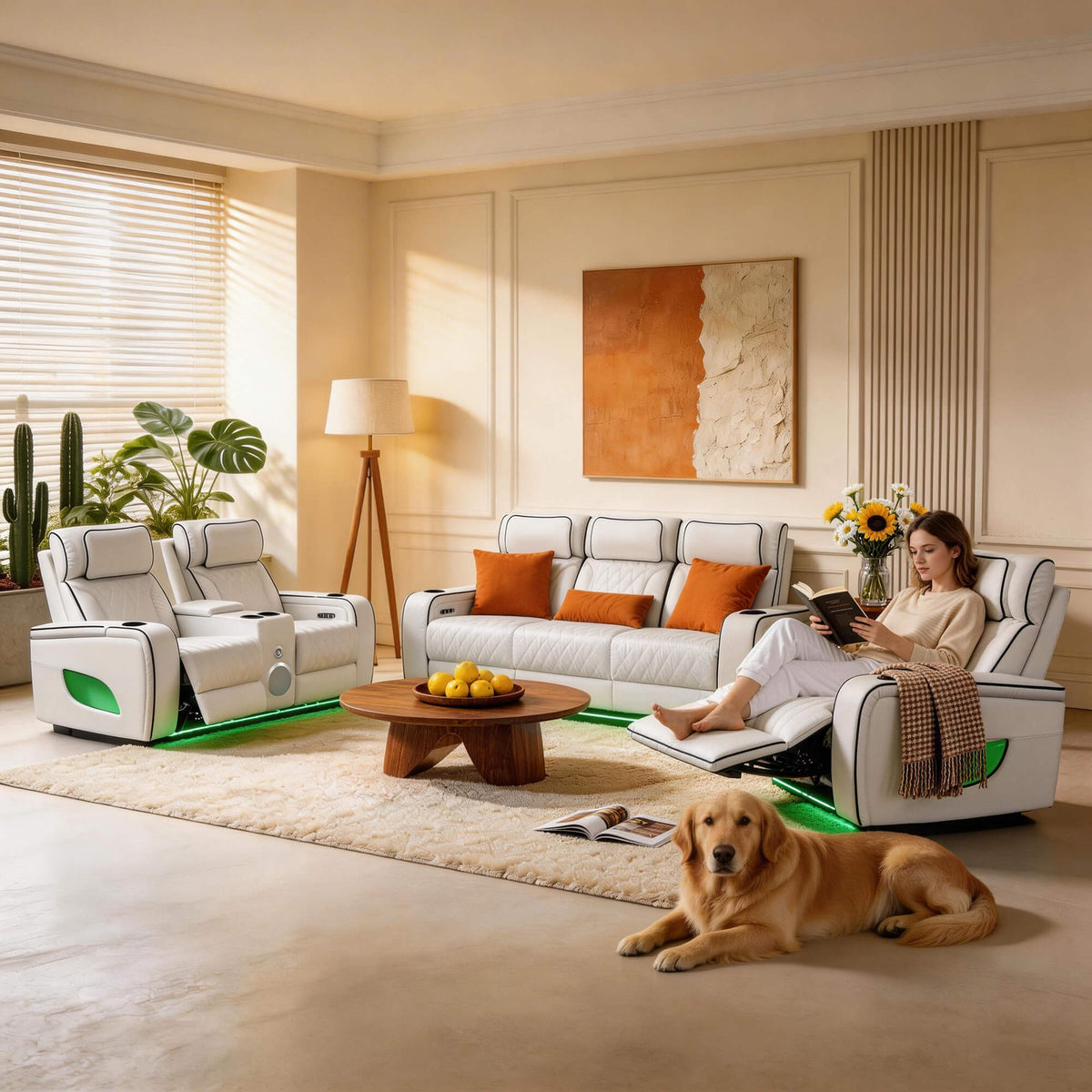 Jessie Luxury White Power Recliner Sofa Set