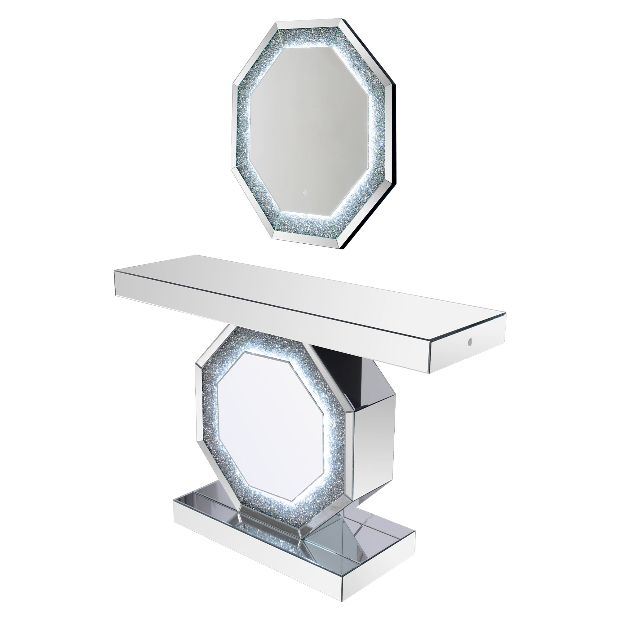 VANITII Crushed Diamonds LED Mirrored Console Table