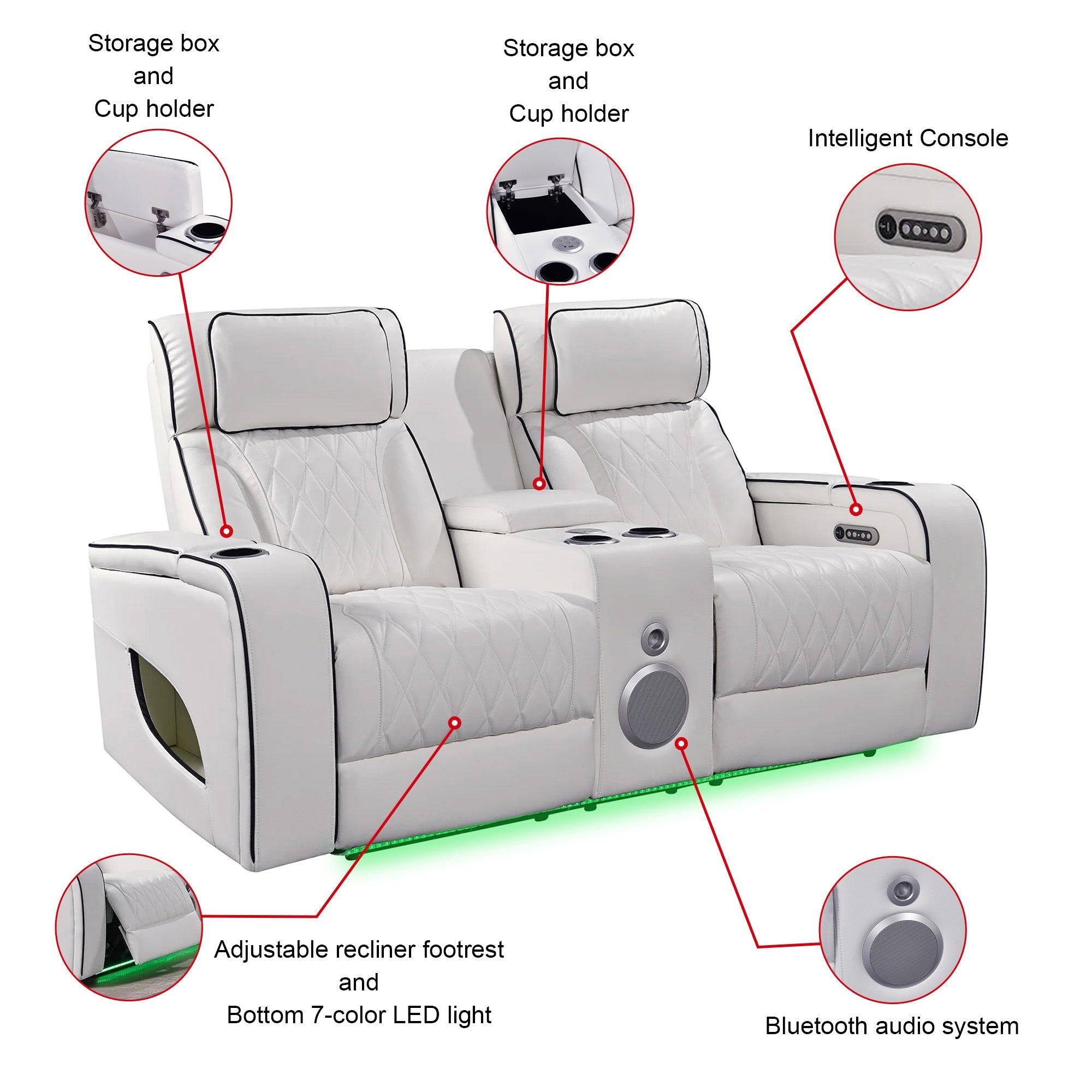 Jessie White Power Recliner 3-seater Sofa