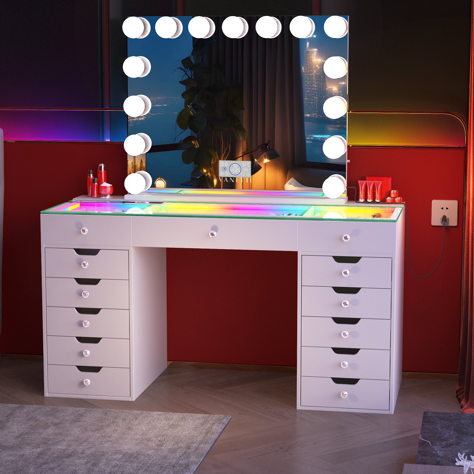 VANITII Eva-RGB Vanity Desk Pro - 13 Storage Drawers