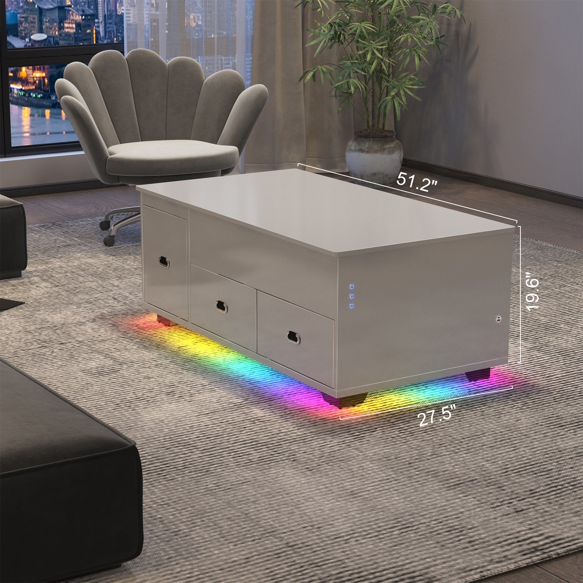 VANITII Lift Table With Spacious Storage Space and Mini Fridge