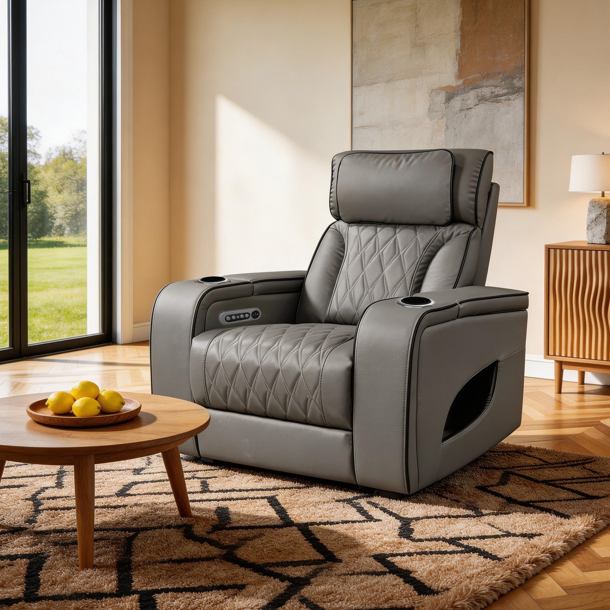 Jessie Power Recliner Chair - Modern Gray Leather Armchair