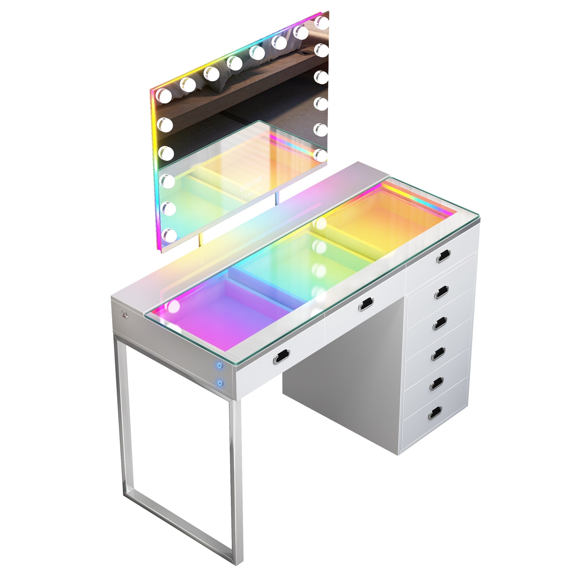 New Release! VANITII Chelsea Vanity Set with Hollywood Music Mirror thumbnail view 2