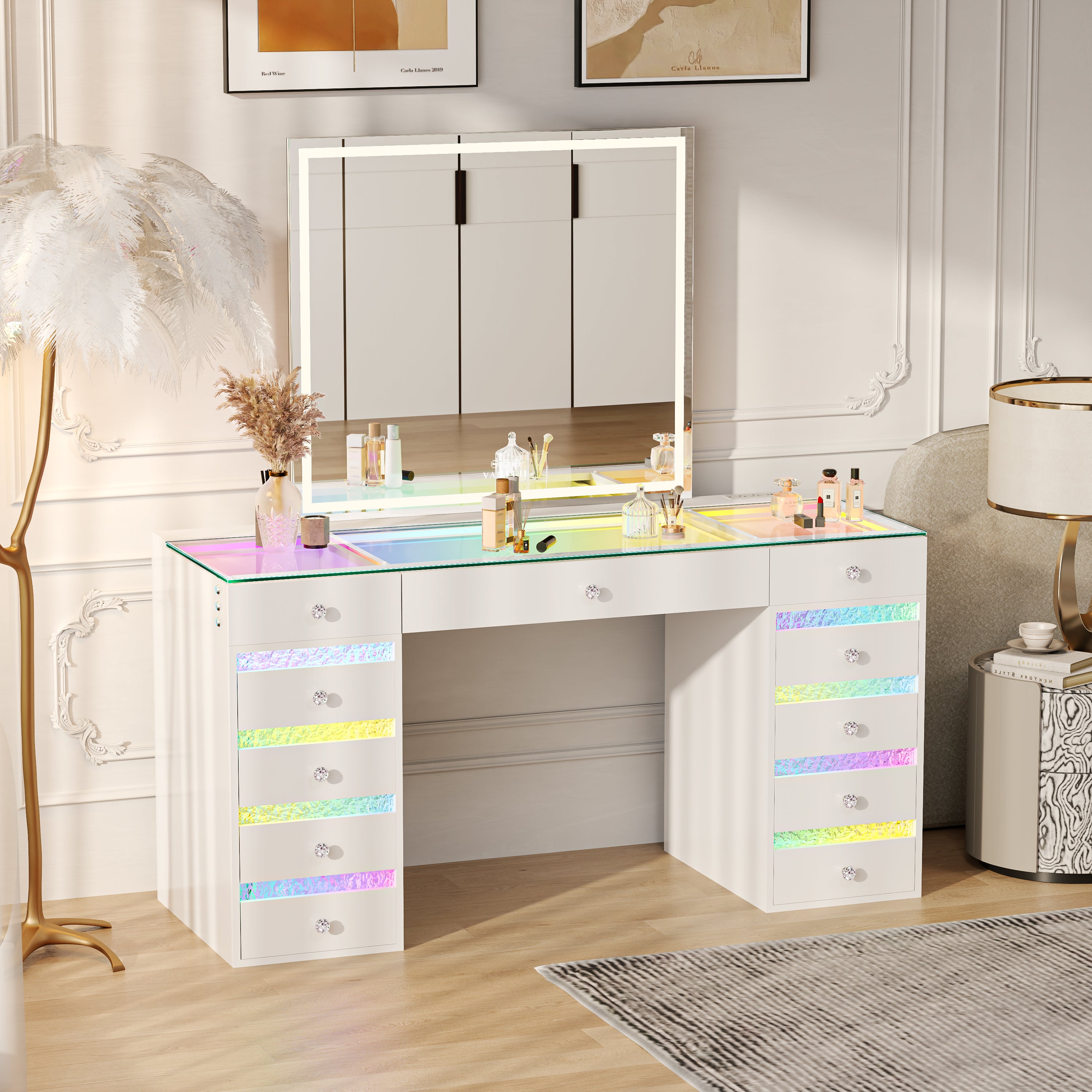 VANITII Luna Vanity RGB Table Set With Bluetooth Speaker & Hana Mirror