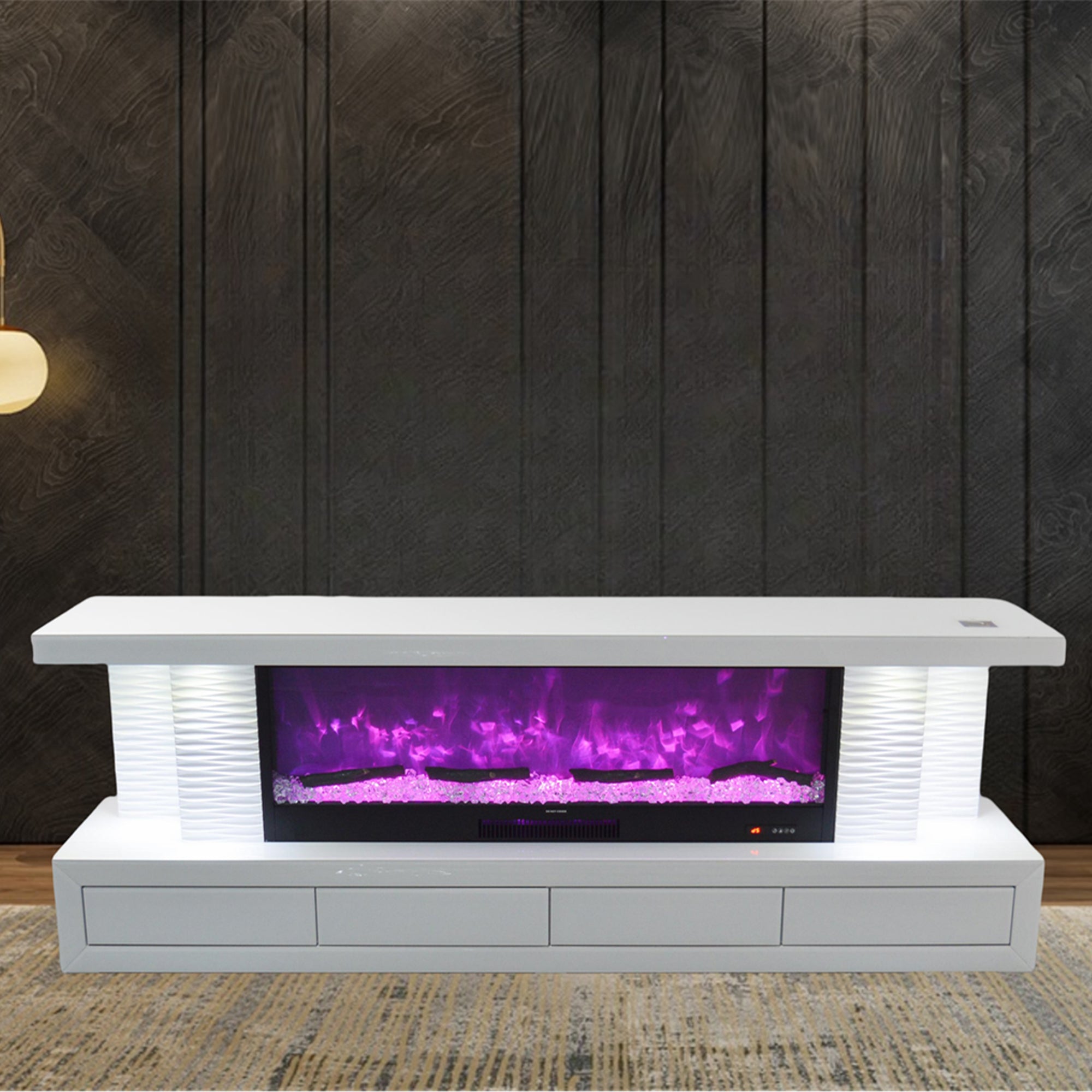 VANITII TV Stand LED Mirrored Fireplace