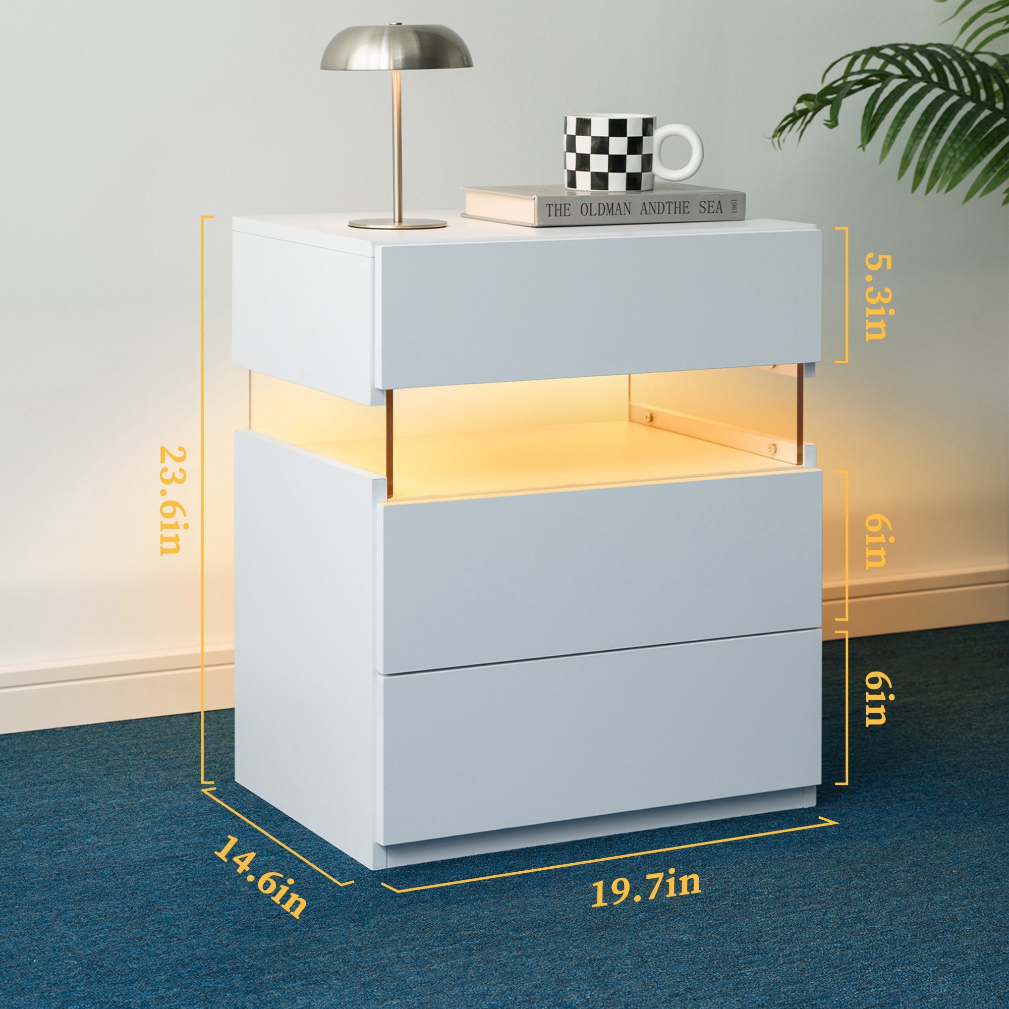 LED Nightstands 3 Drawer Dresser for Bedroom End Table with Acrylic Board LED Bedside Tables for Bedroom Living Room