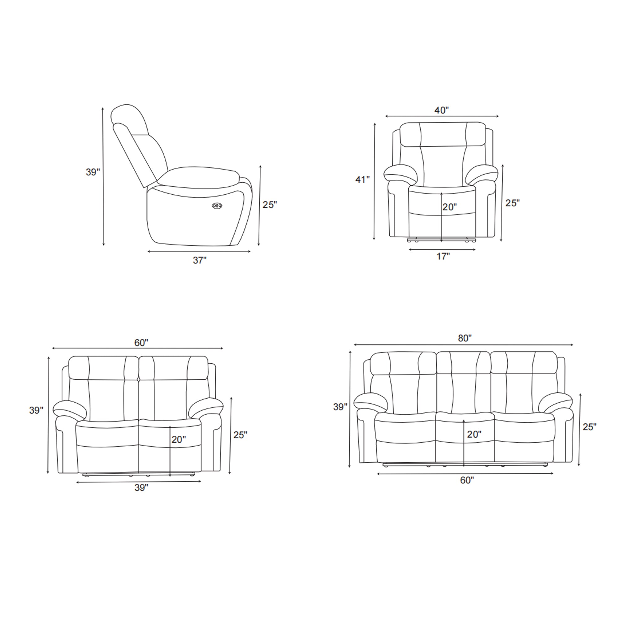 Power Recliner Sofa & Loveseat & Chair MR2573 Dark Blue