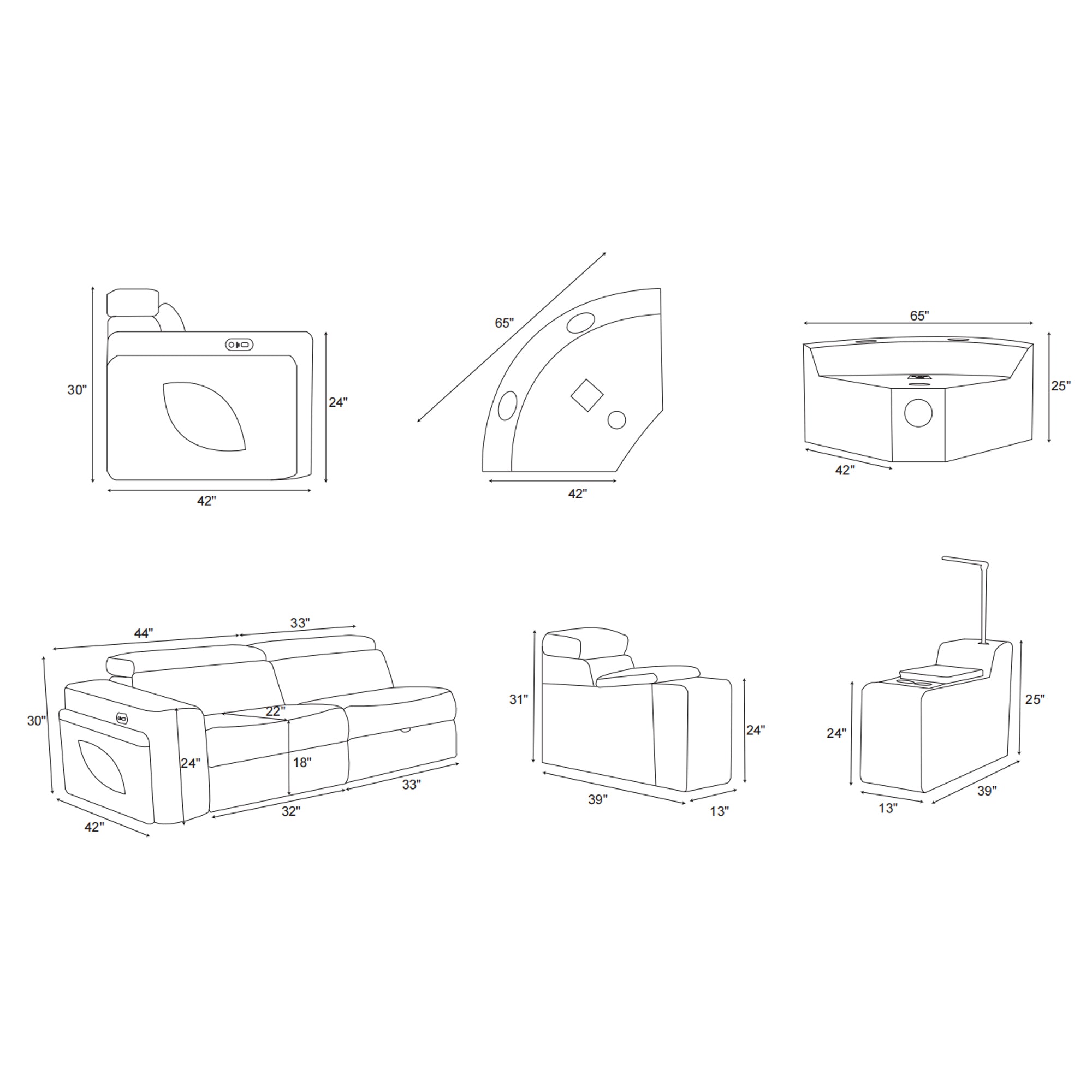 Power Recliner Air Leather Sectional MC3028A White