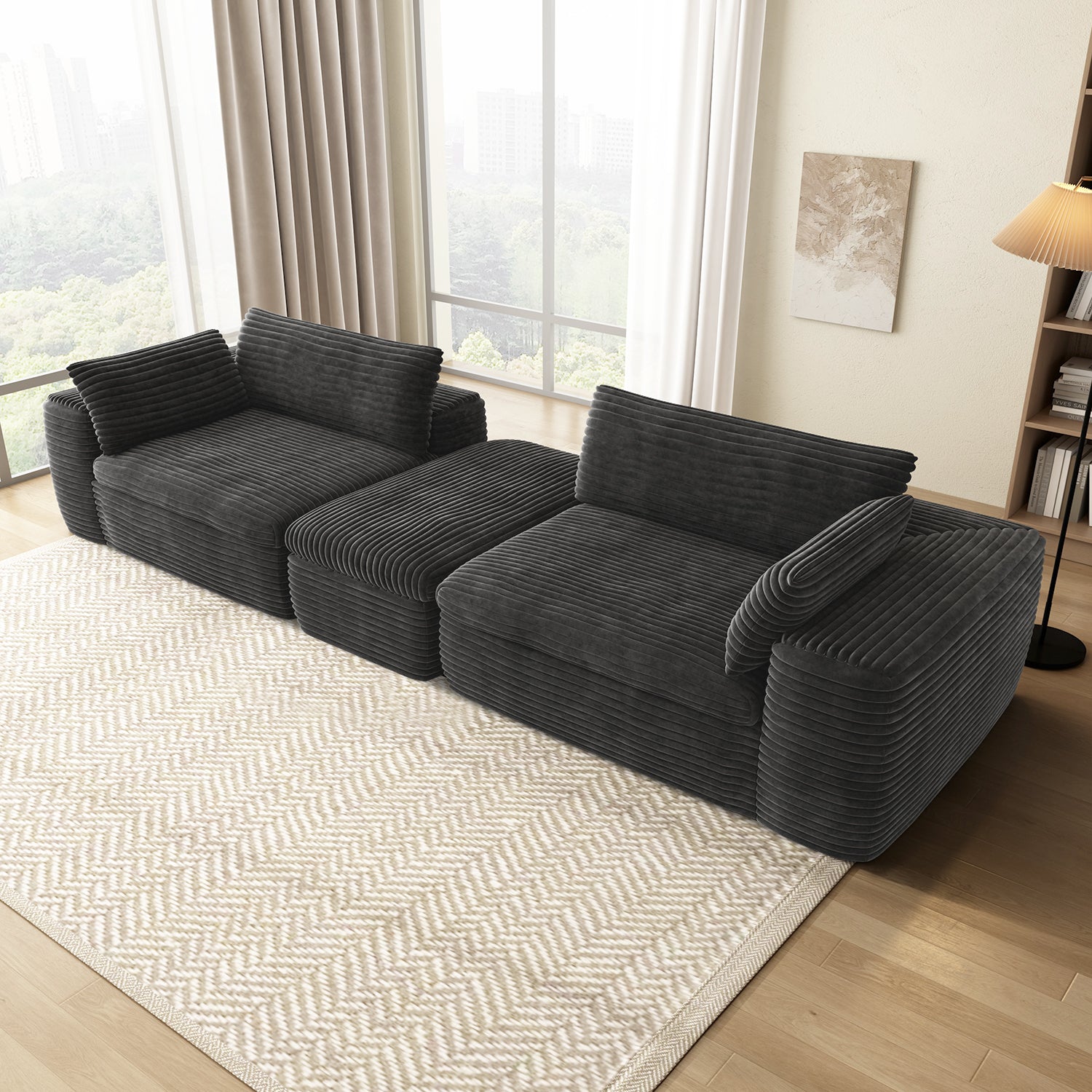 L shape Modular Sectional Sofa, Compressed Sectional Sofa, Compressed Sofa Couch Space-Efficient Design-Grey