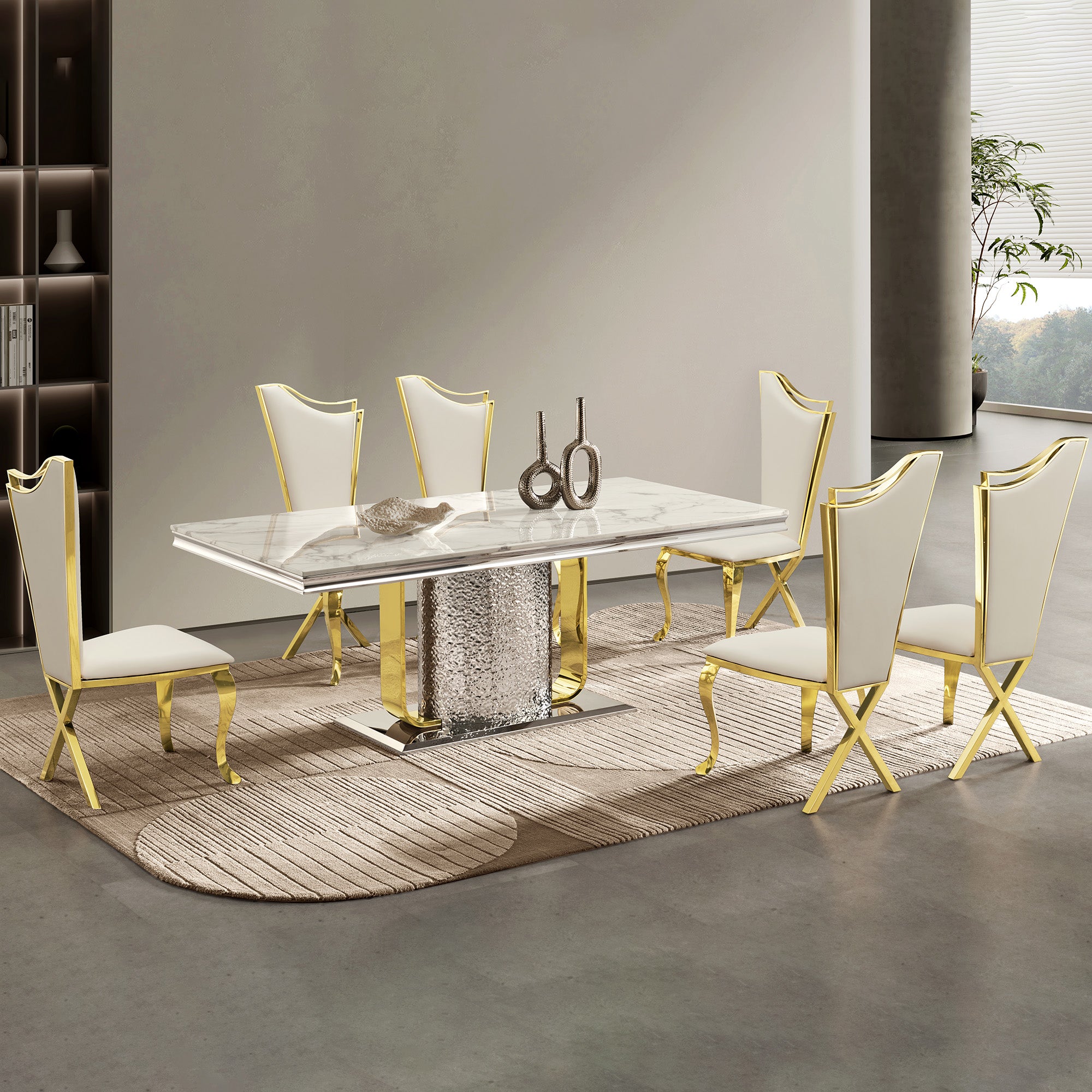 Modern Rectangular Dining Table-201 Stainless Steel Base with marble top
It is placed in the dining room,being both beautiful and practical.