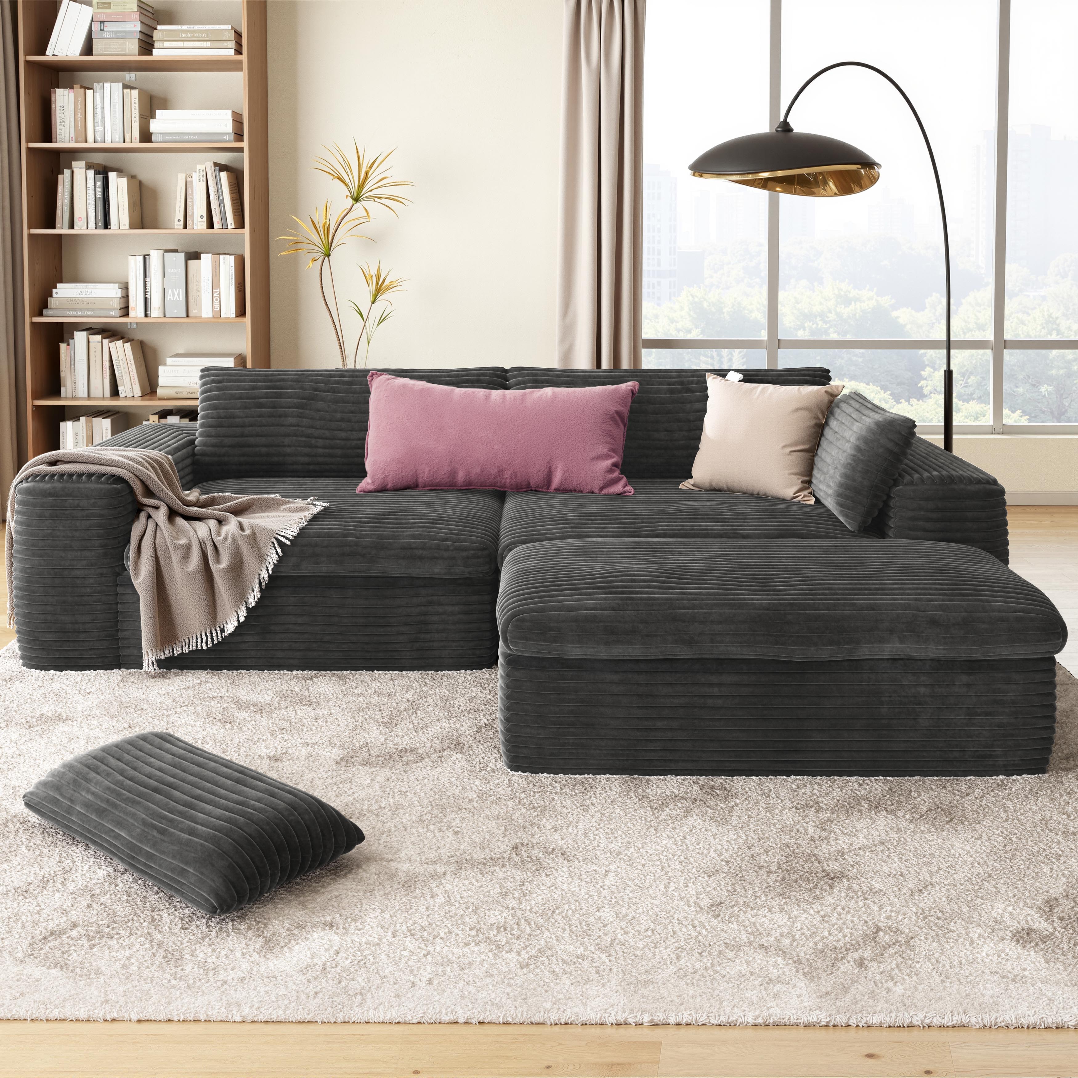 L shape Modular Sectional Sofa, Compressed Sectional Sofa, Compressed Sofa Couch Space-Efficient Design-Grey
