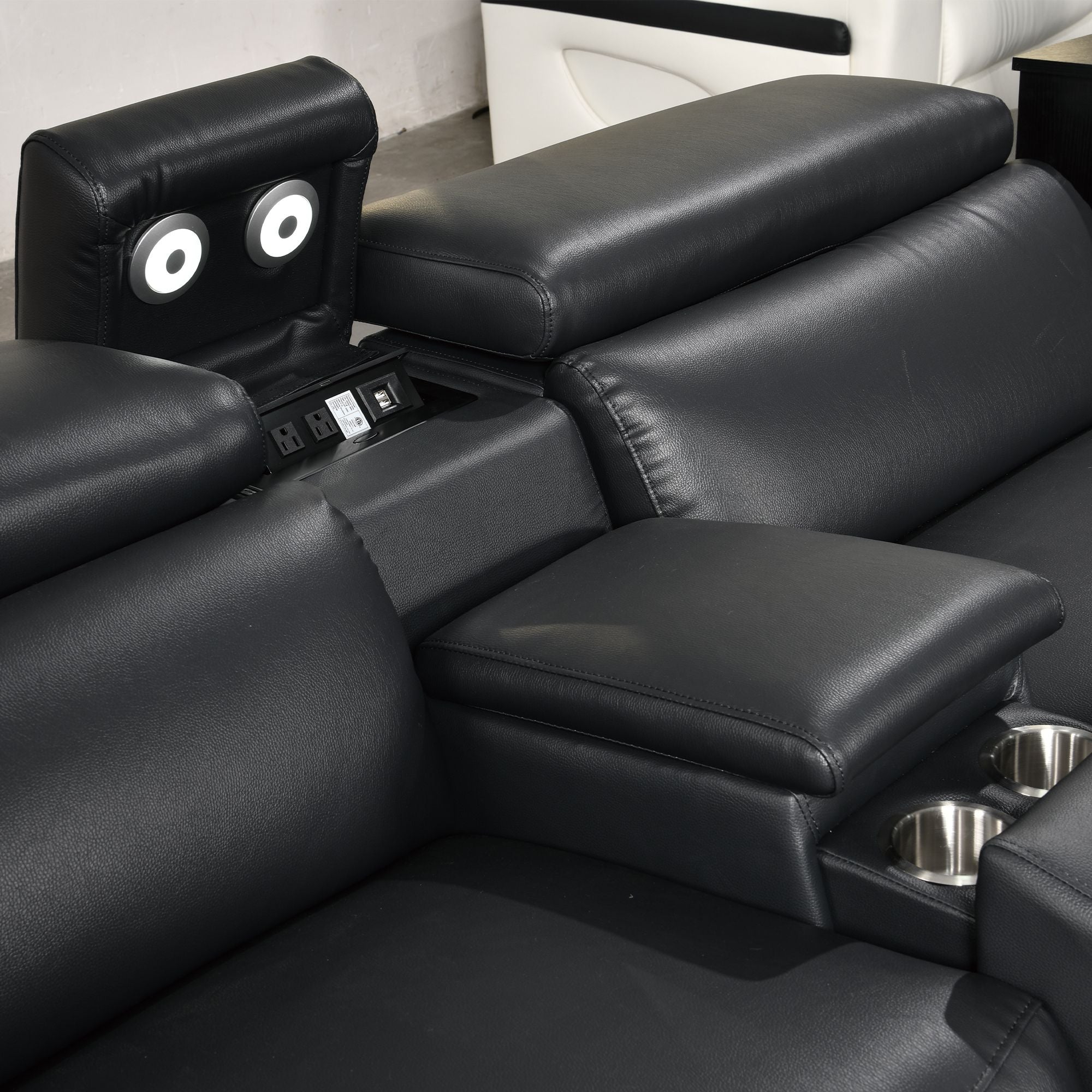 Power Recliner Air Leather Sectional MC3028A Black