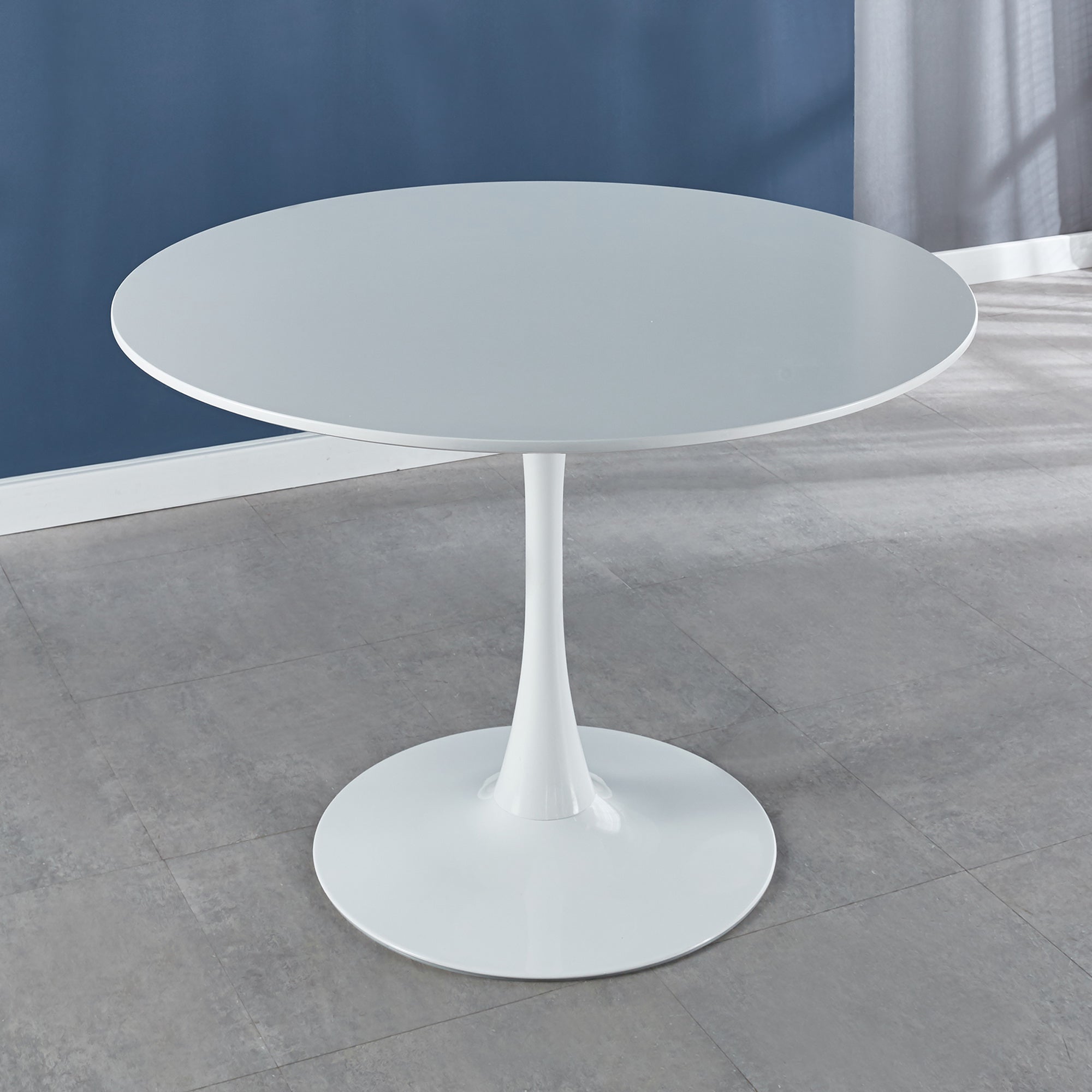 42.1'' White Tulip Mid-Century Dining Table (MDF round top, pedestal) – seats 4-6