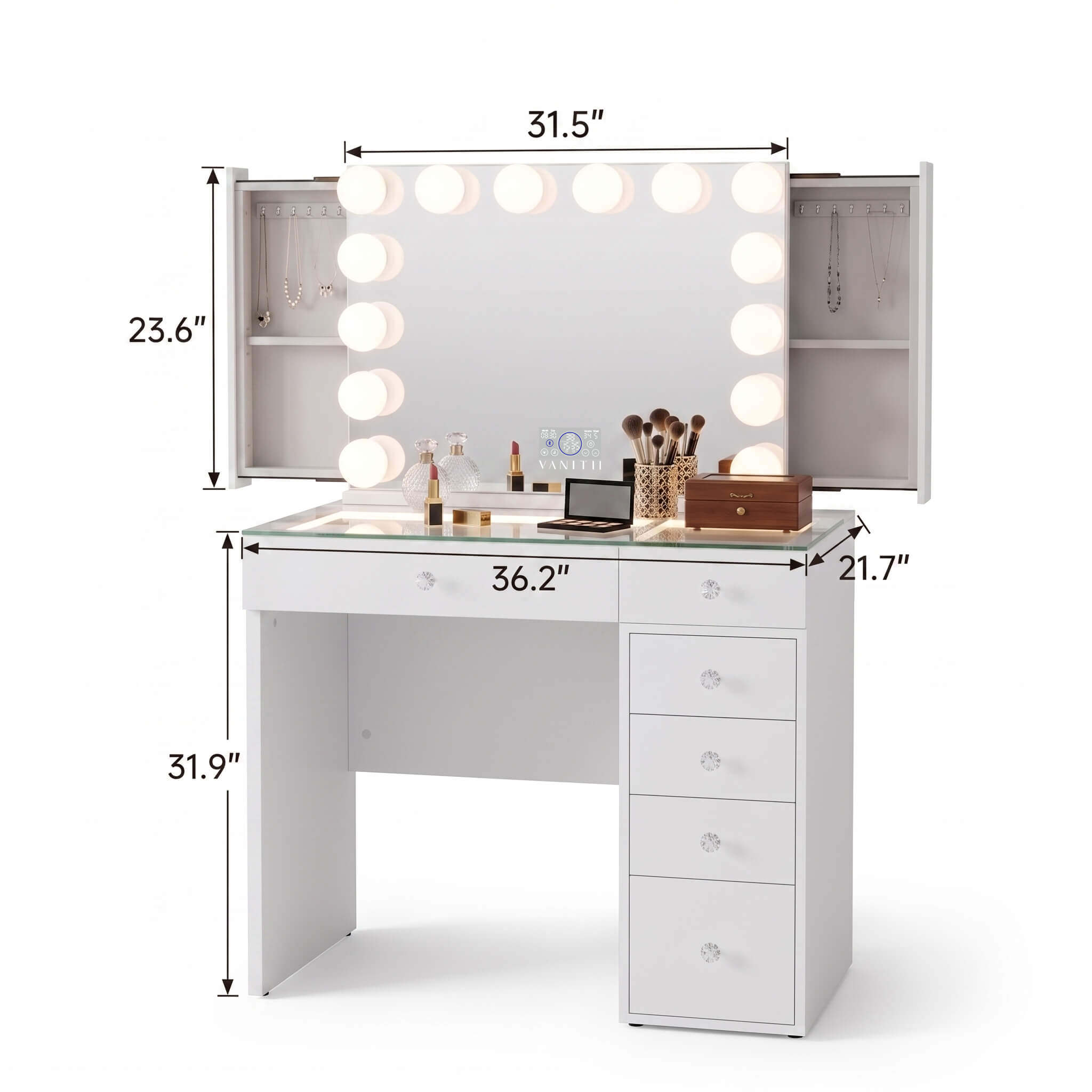 VANITII Mini Diana 6 Storage Drawers Vanity Desk Set -Mirror with Jewelry Organizer