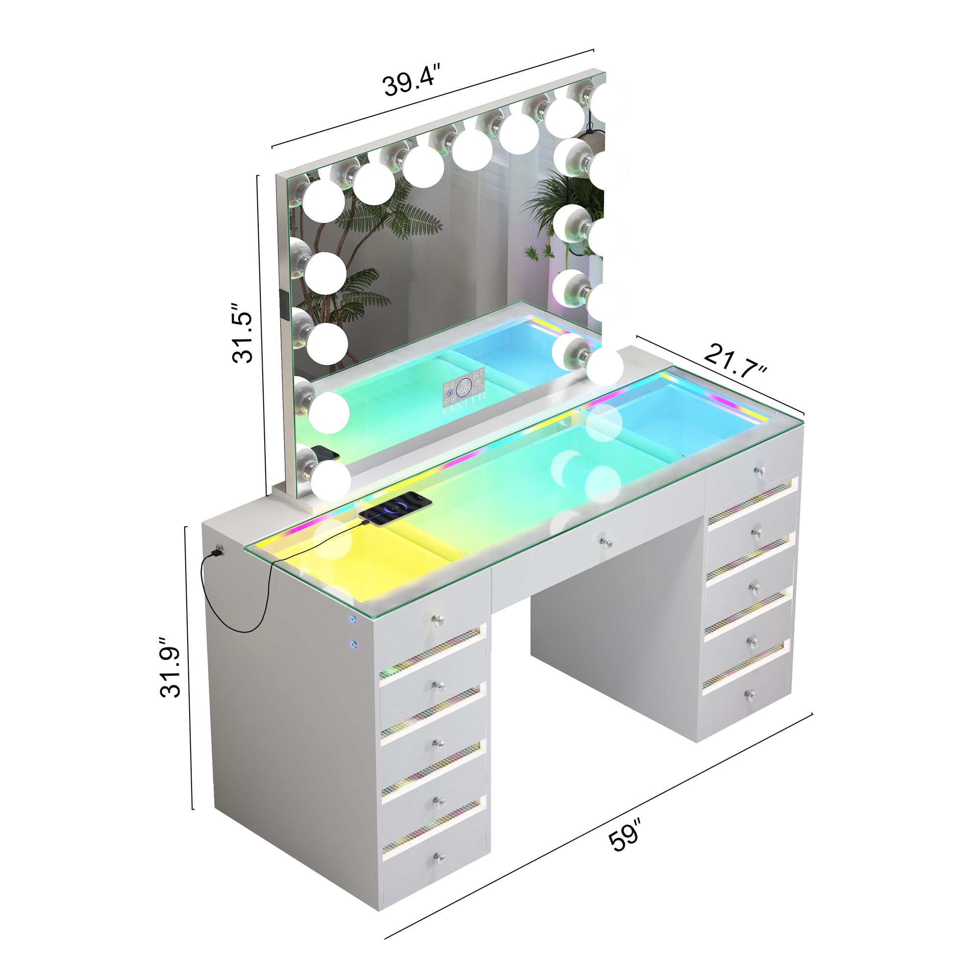 VANITII Fenair Vanity Desk with RGB light including Vanity Mirror