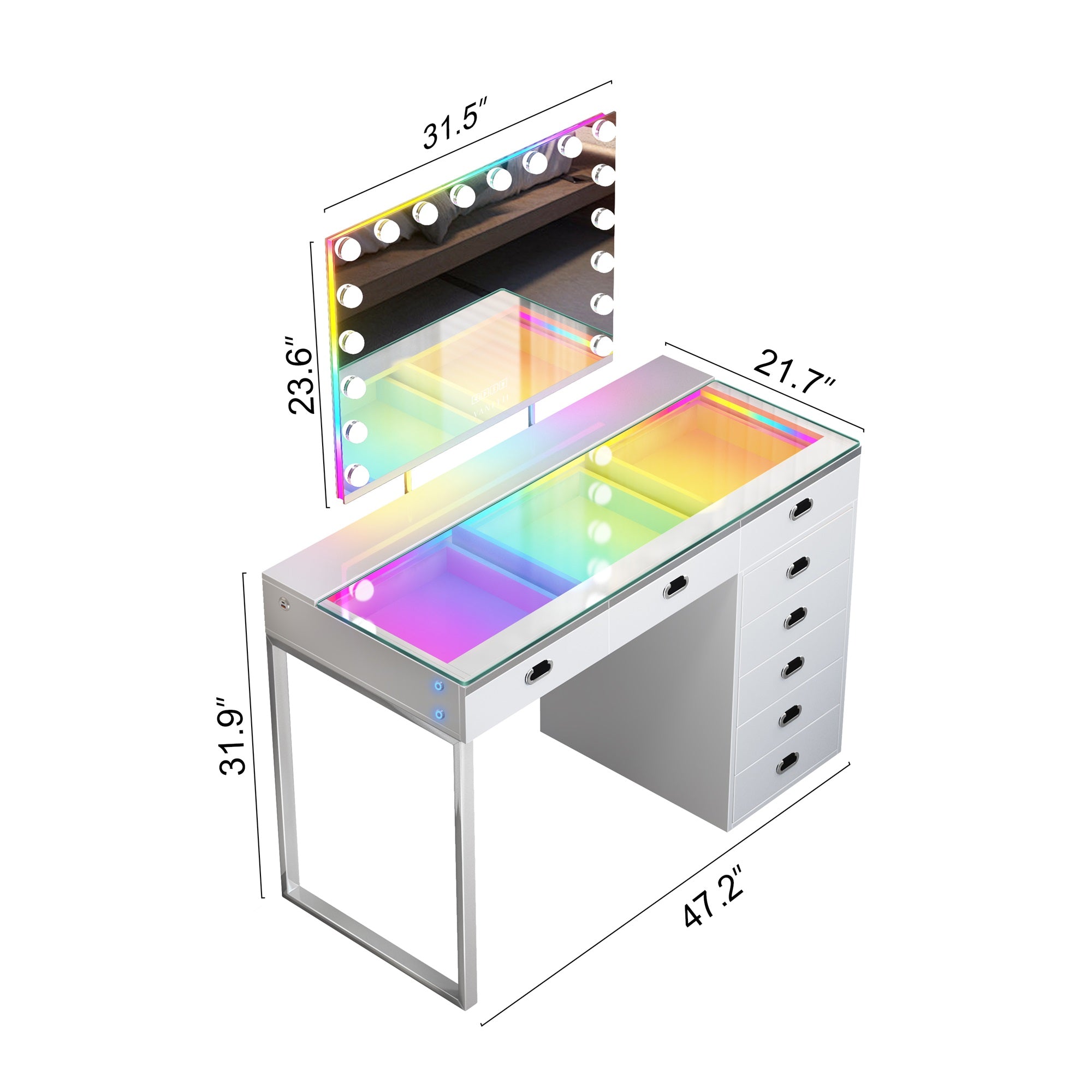 New Release ! VANITII Chelsea Vanity Set with Hollywood Music Mirror