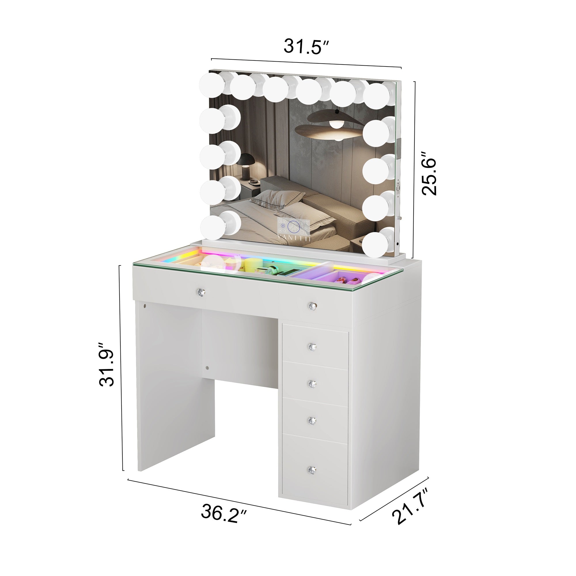 VANITII Mini Diana Vanity Set -6 Storage Drawers with Mirror